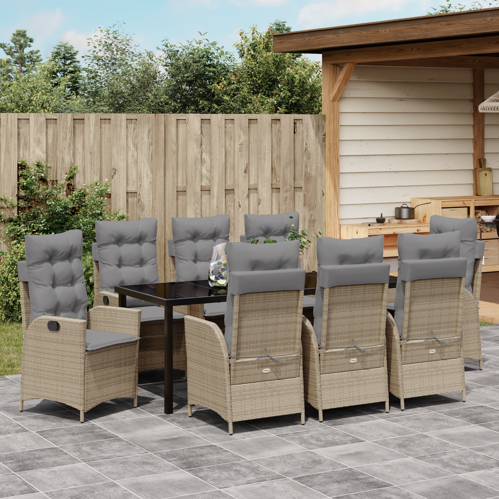 9 vnt. sodo valgomojo rinkinys su pagalvėmis, smėlio poliratanas - Image 4