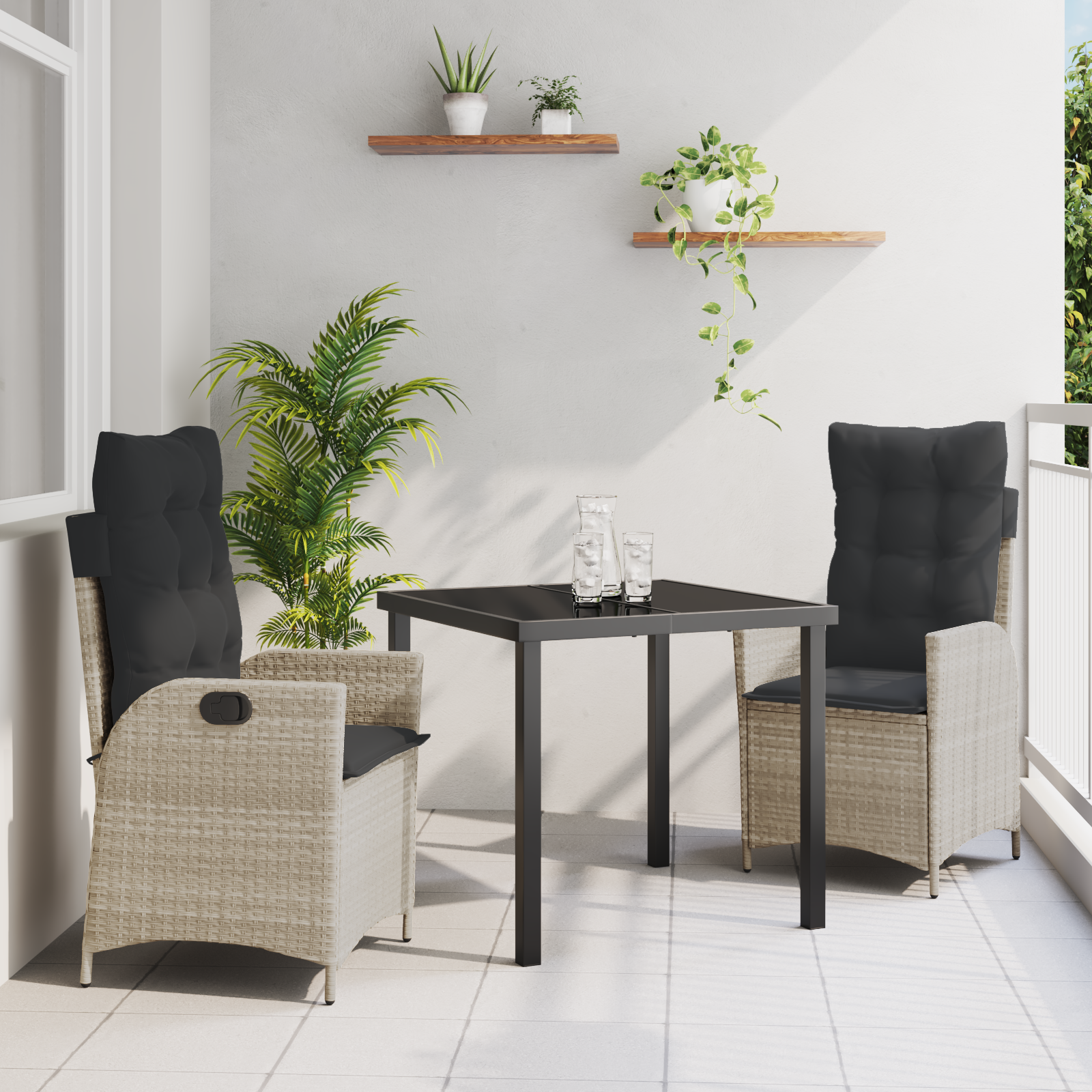 Thumbnail - vidaXL 3-teiliges Garten-Esszimmer-Set mit Kissen in Hellgrau aus Poly-Rattan