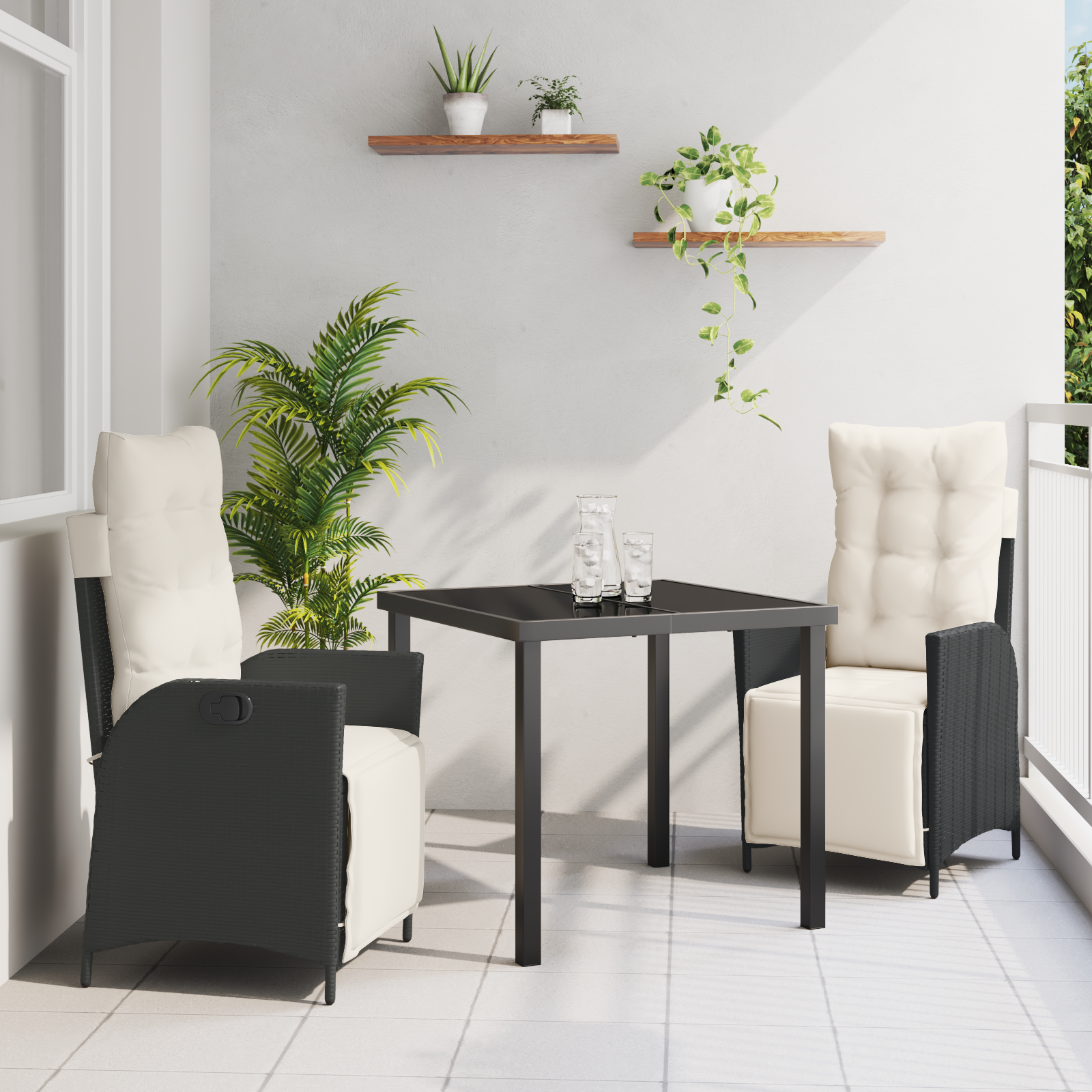 Thumbnail - vidaXL 3-teilige Gartentischgruppe Schwarz Poly-Rattan