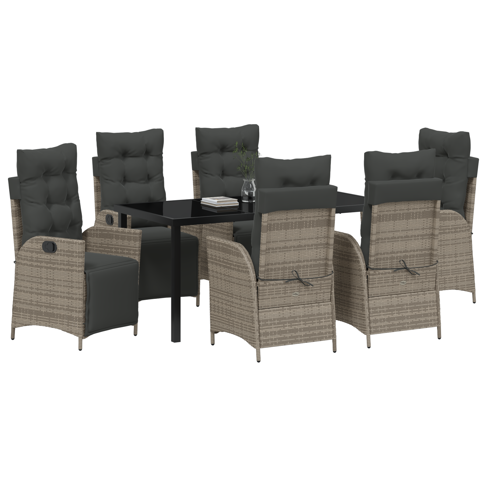 7 частен комплект градински маси сиво полирано ратан - Image 3