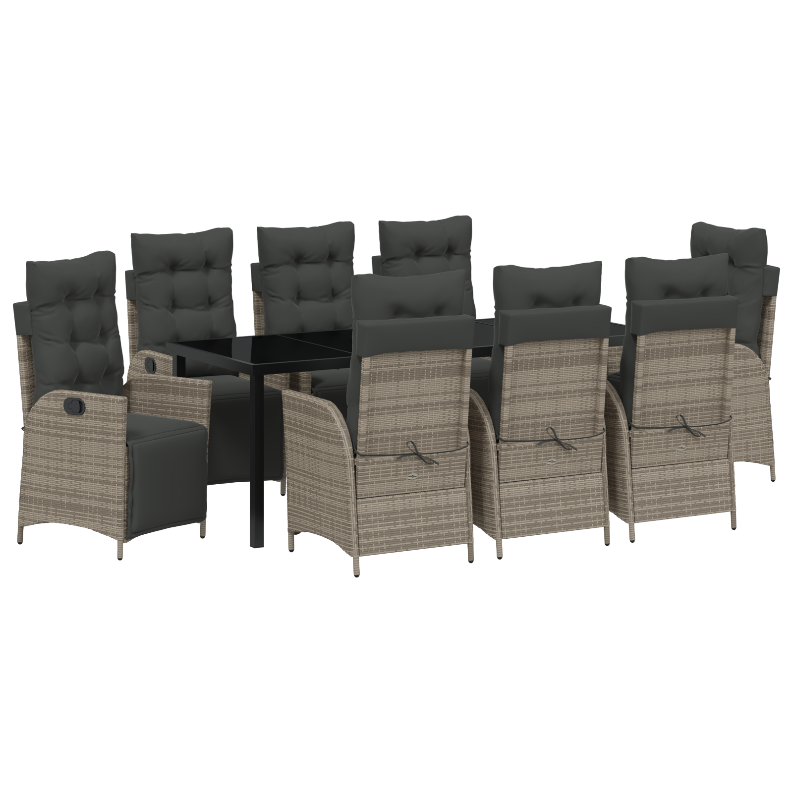 Комплект от 9 парчета градинска обядна маса сиво полиестерен ратан - Image 2