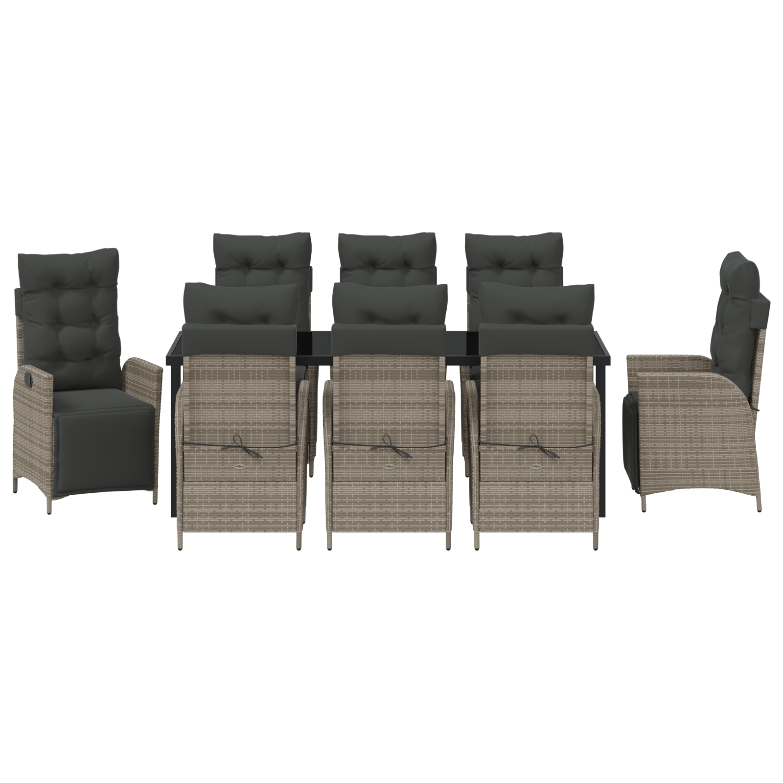 Комплект от 9 парчета градинска обядна маса сиво полиестерен ратан - Image 7