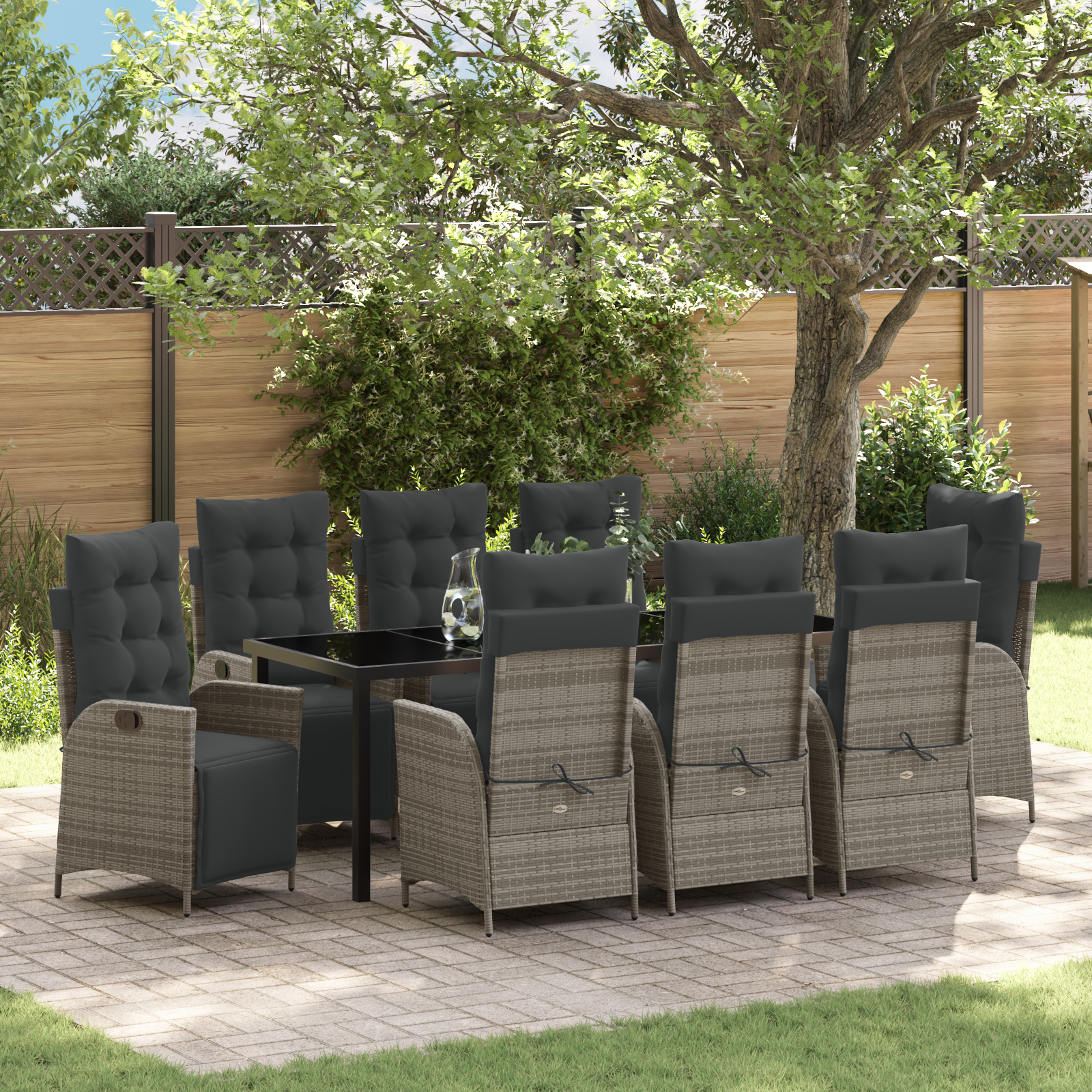 Комплект от 9 парчета градинска обядна маса сиво полиестерен ратан