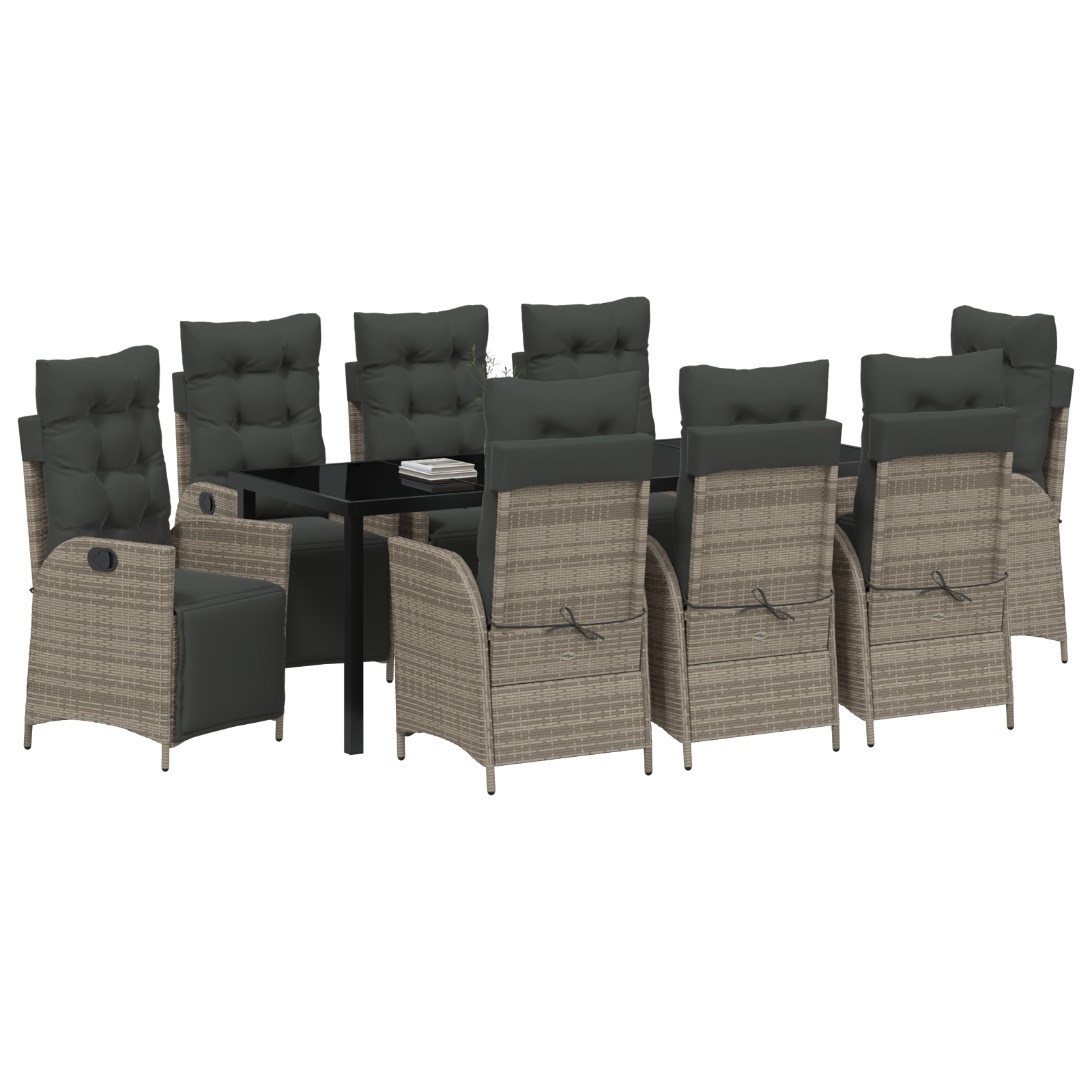 Комплект от 9 парчета градинска обядна маса сиво полиестерен ратан - Image 3