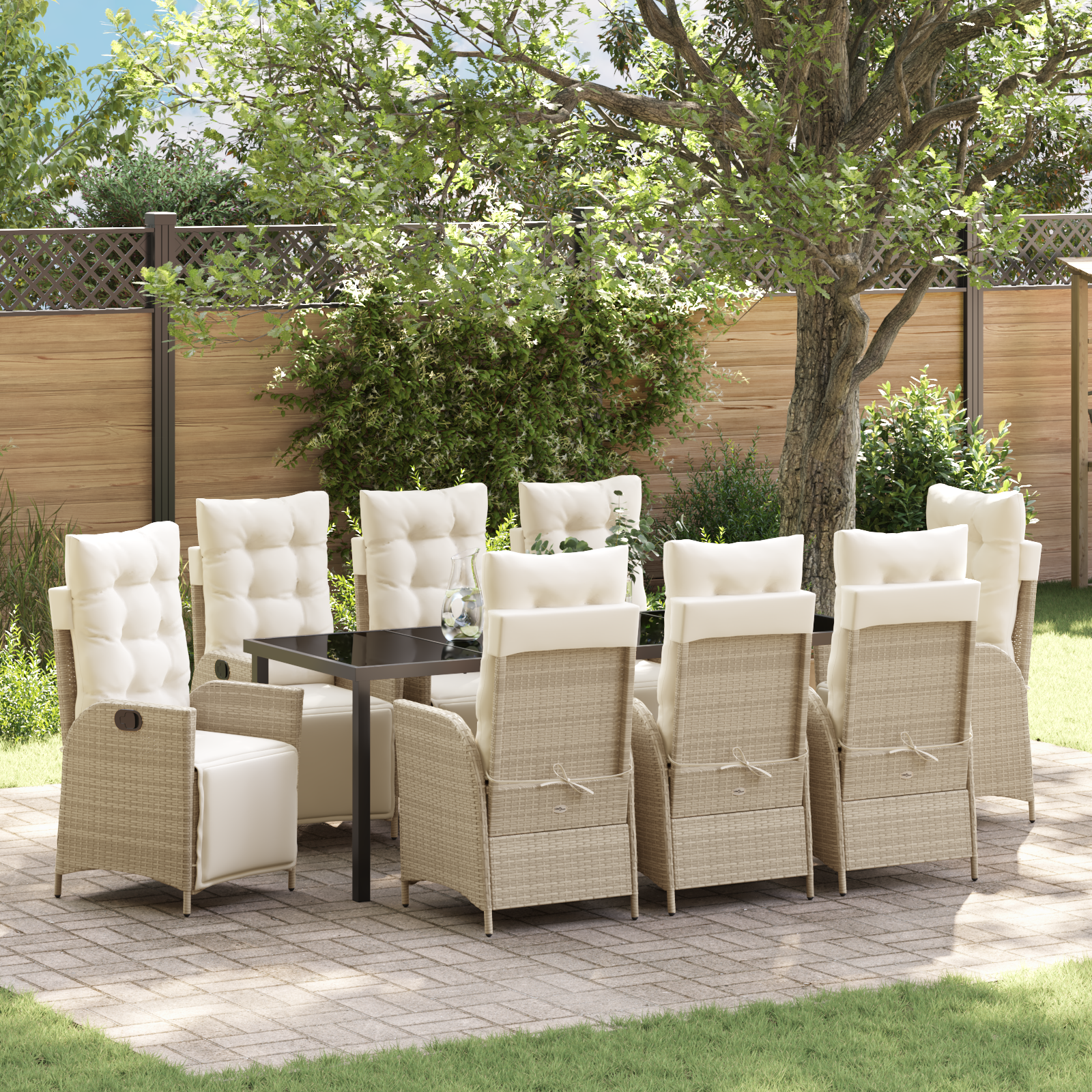 Thumbnail - vidaXL 9-teiliges Garten-Esszimmer Set Beige Poly-Rattan
