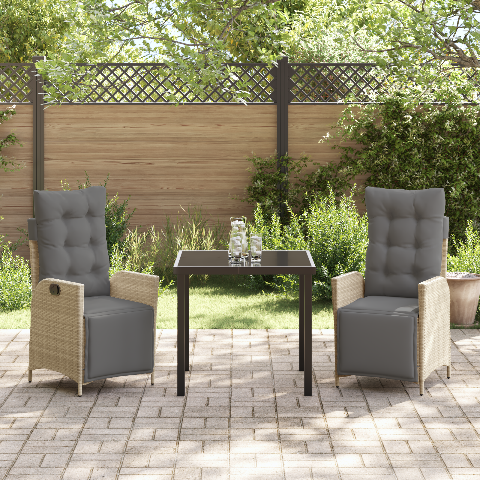 3-Частен Градински Обяден Комплект Бежов Poly Rattan - Image 4