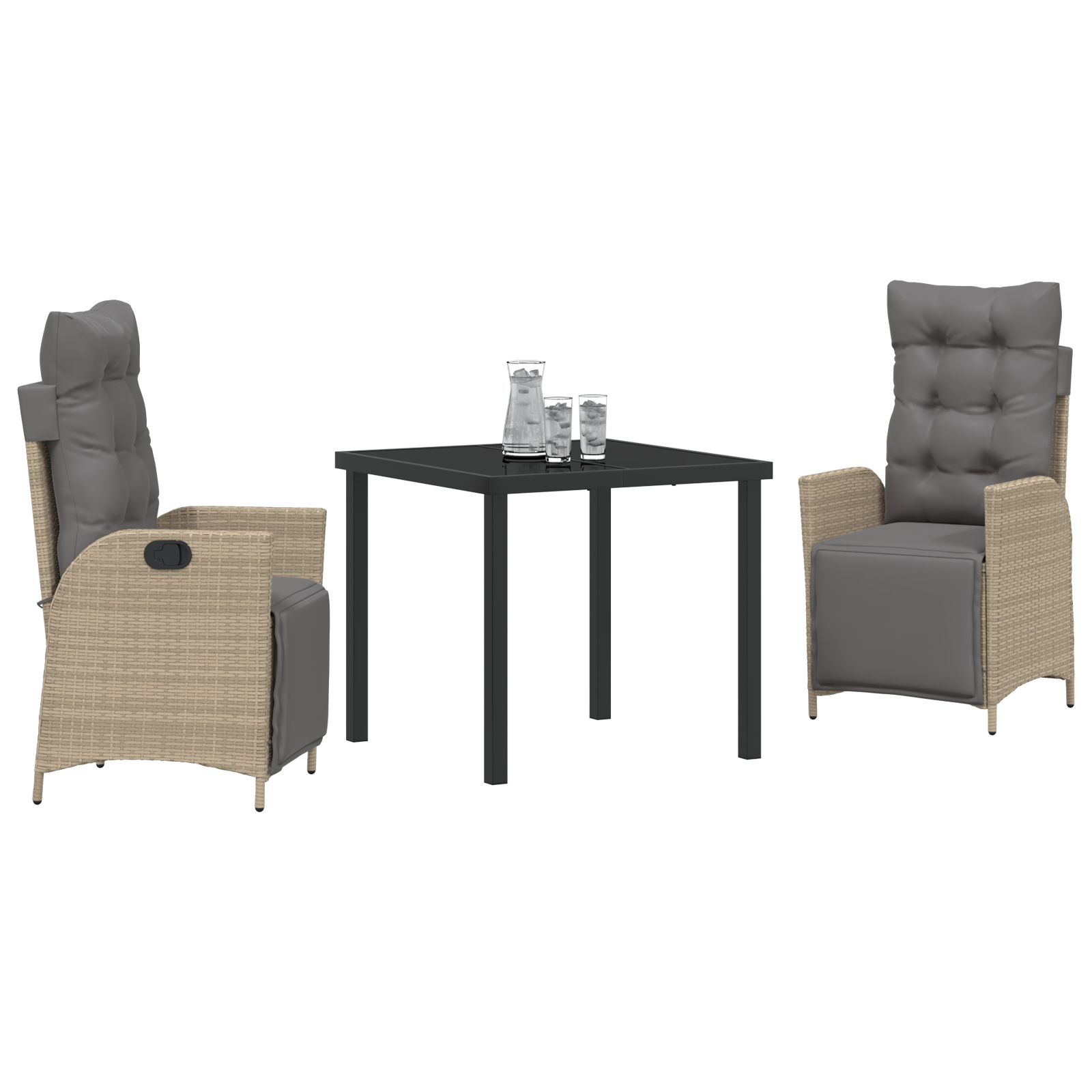 3-Частен Градински Обяден Комплект Бежов Poly Rattan - Image 3