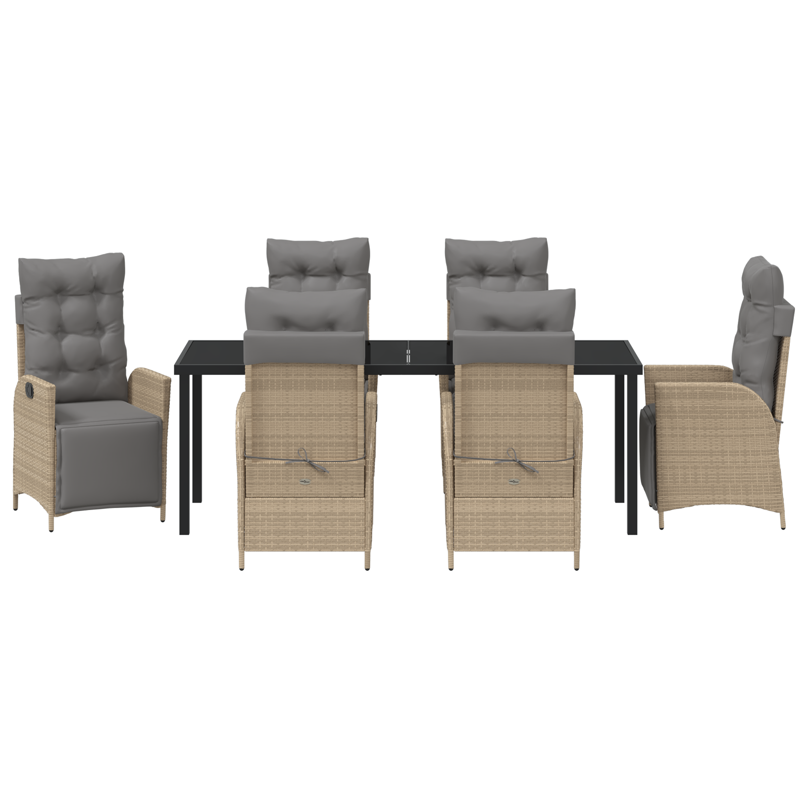 7 части градински обеден комплект мебели бежов полиратаков ратан - Image 7