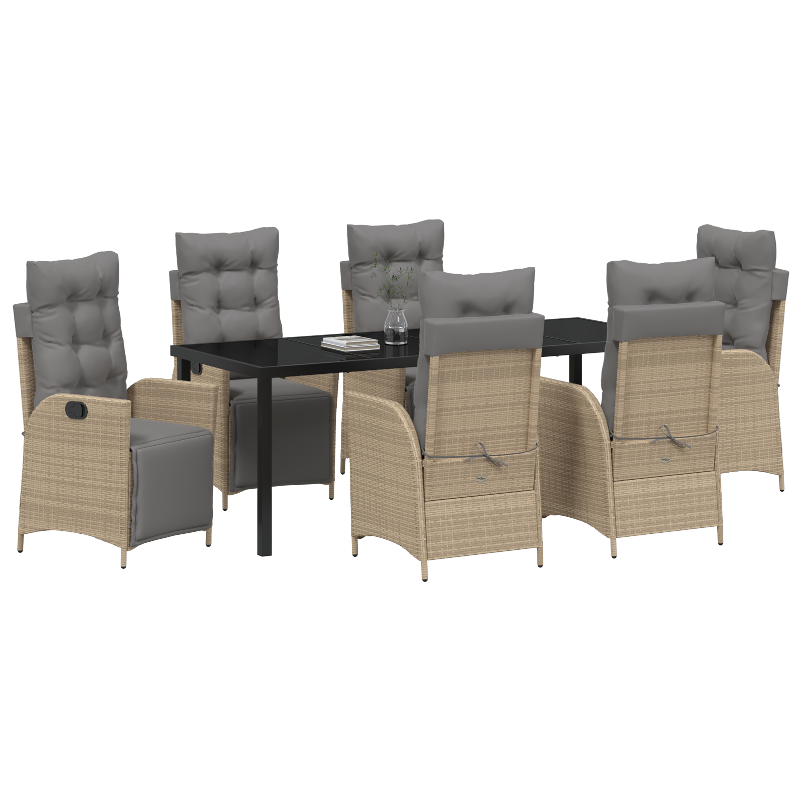 7 части градински обеден комплект мебели бежов полиратаков ратан - Image 3