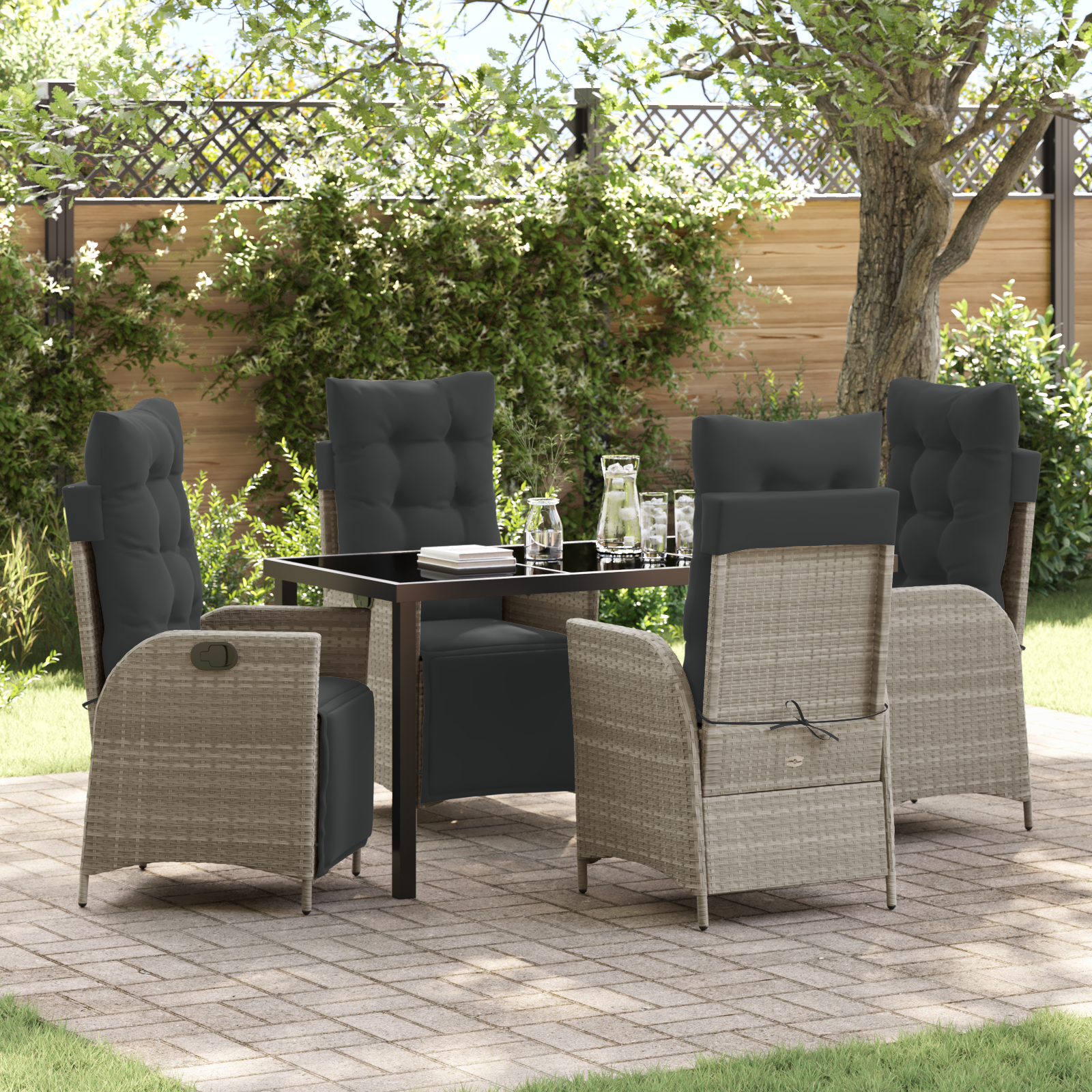 Thumbnail - vidaXL 5-teiliges Garten-Esszimmer-Set Hellgraues Poly-Rattan