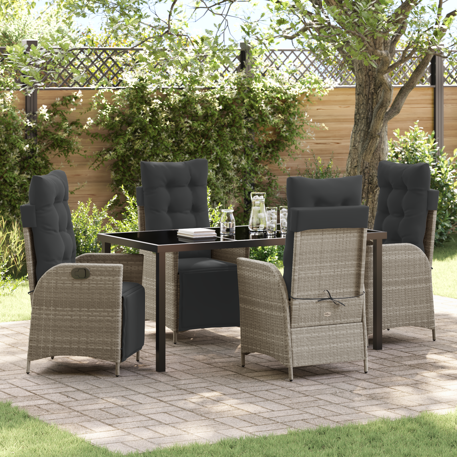 Комплект градински маси и столове от 5 - светлосив полиратан