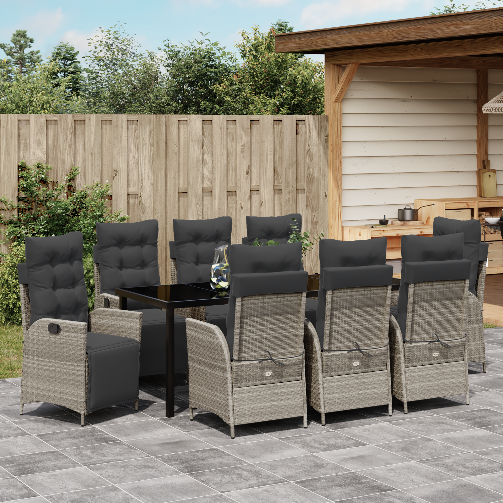 9 Членен комплект градинска маса светлосиво полиратан - Image 4