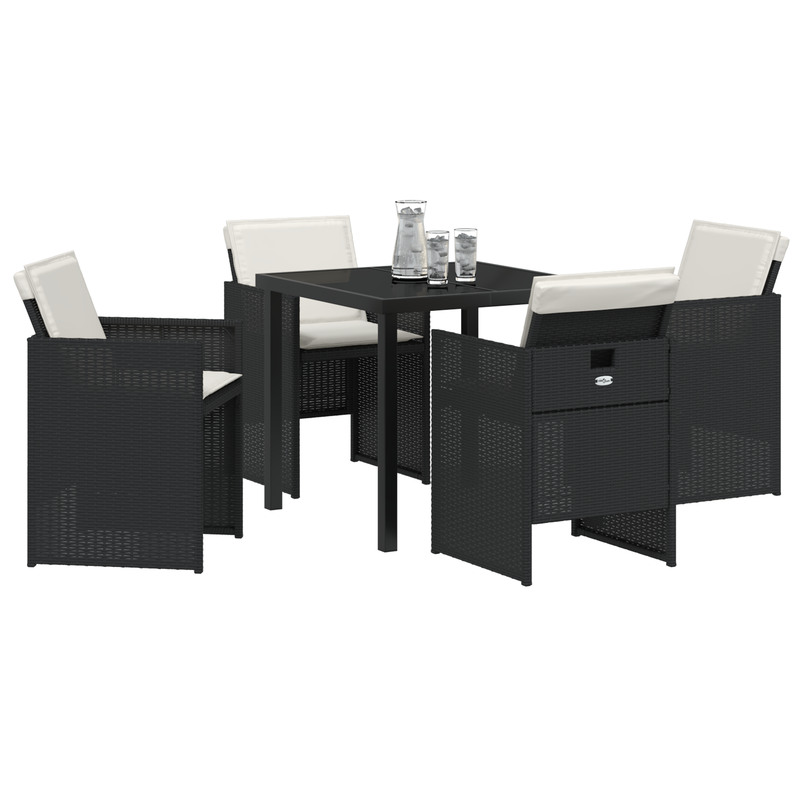 5 Piece Garden Dining Set with Cushions Black Poly Rattan - Image 3