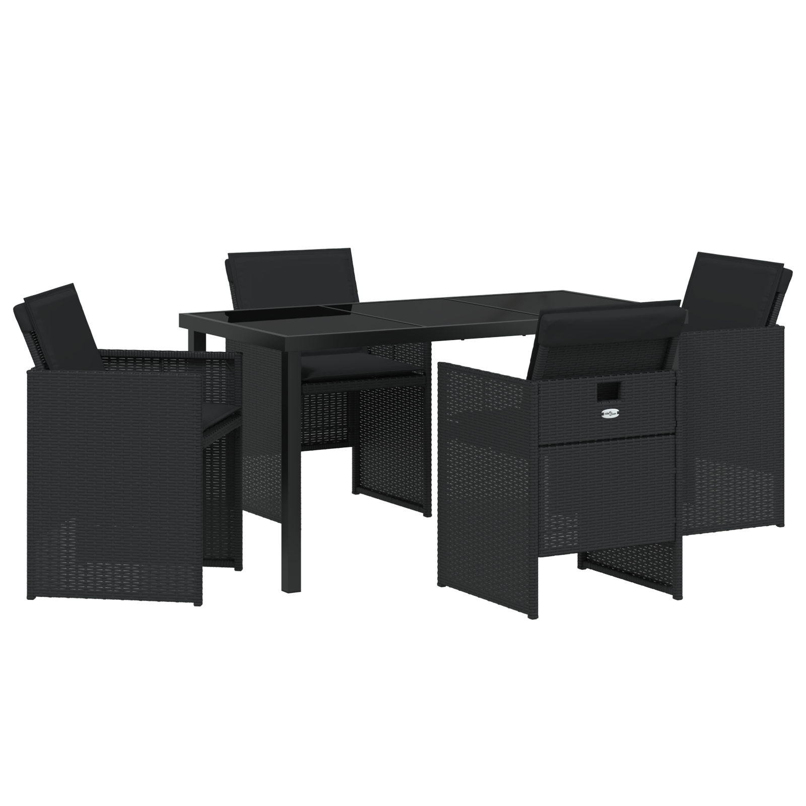 5 Piece Garden Dining Set with Cushions Black Poly Rattan - Image 2