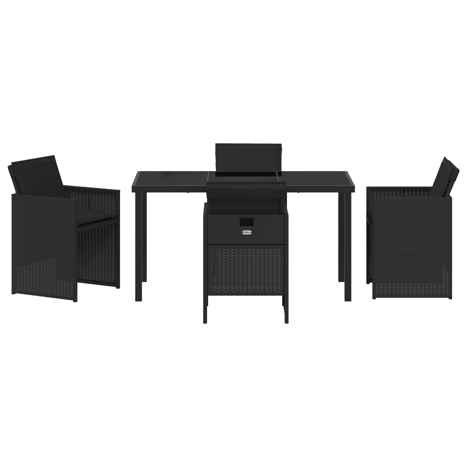 5 Piece Garden Dining Set with Cushions Black Poly Rattan - Image 7