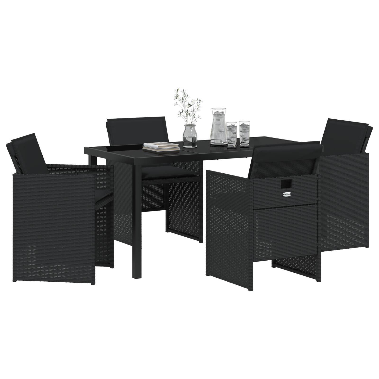 5 Piece Garden Dining Set with Cushions Black Poly Rattan - Image 3