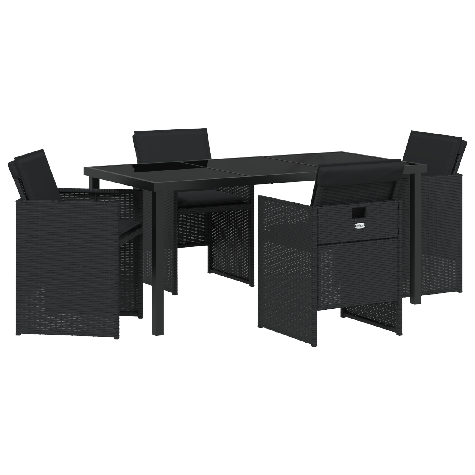 5 Piece Garden Dining Set with Cushions Black Poly Rattan - Image 2