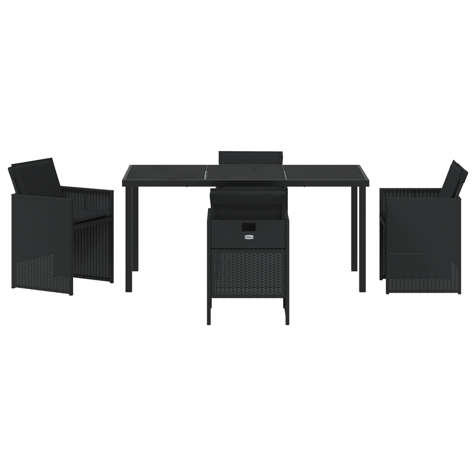 5 Piece Garden Dining Set with Cushions Black Poly Rattan - Image 7