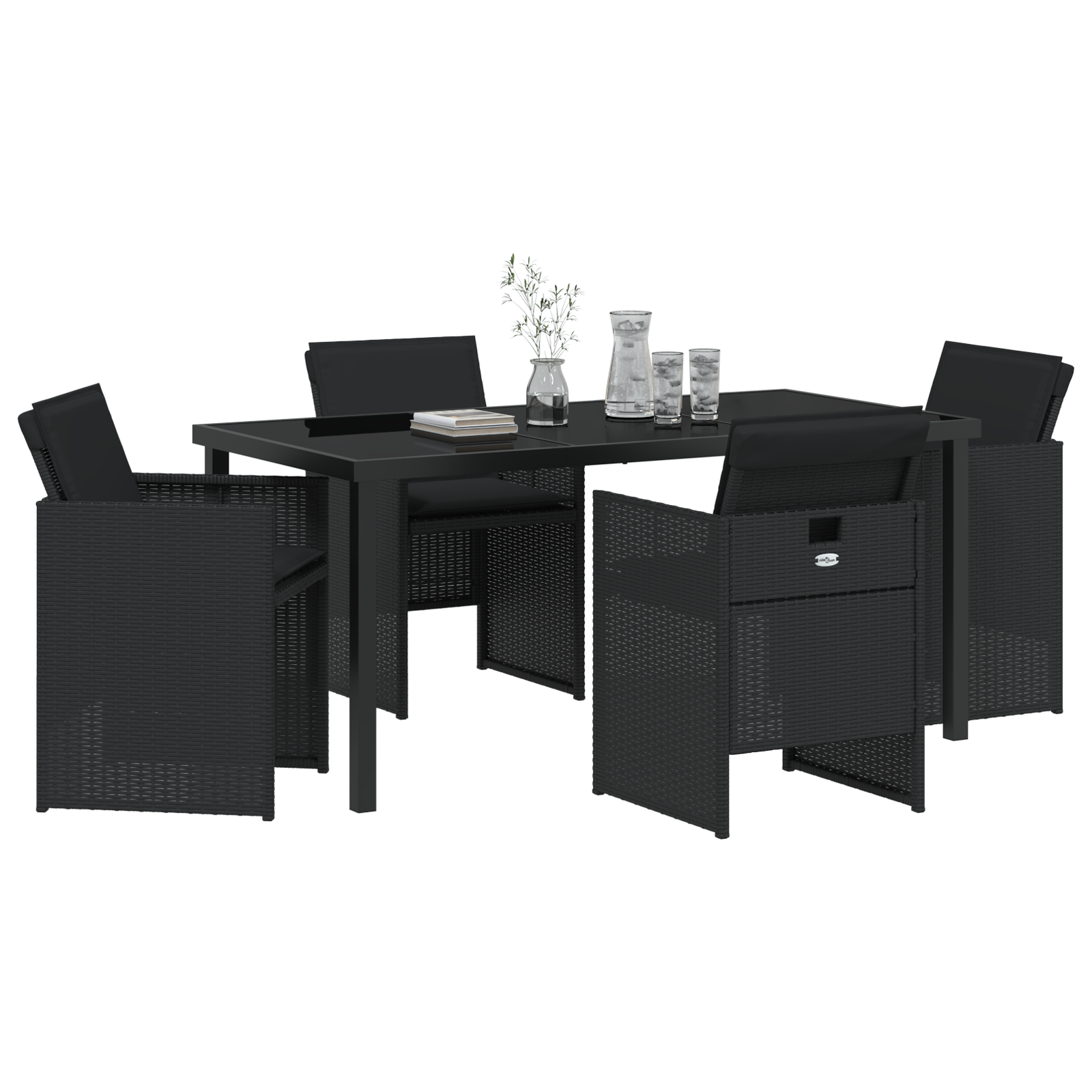 5 Piece Garden Dining Set with Cushions Black Poly Rattan - Image 3