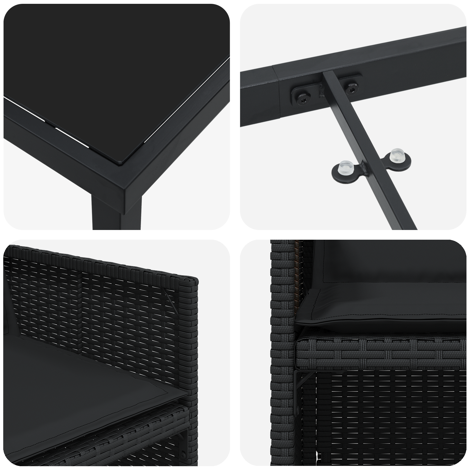 9 dalių sodo valgomojo komplektas su pagalvėlėmis juodas poli ratanas - Image 9