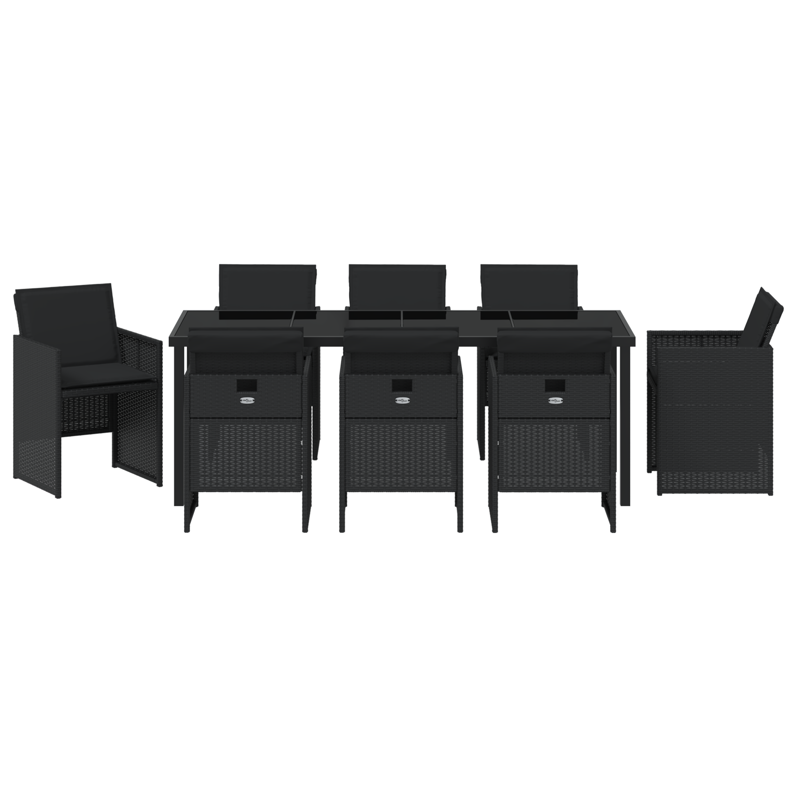 9 dalių sodo valgomojo komplektas su pagalvėlėmis juodas poli ratanas - Image 7