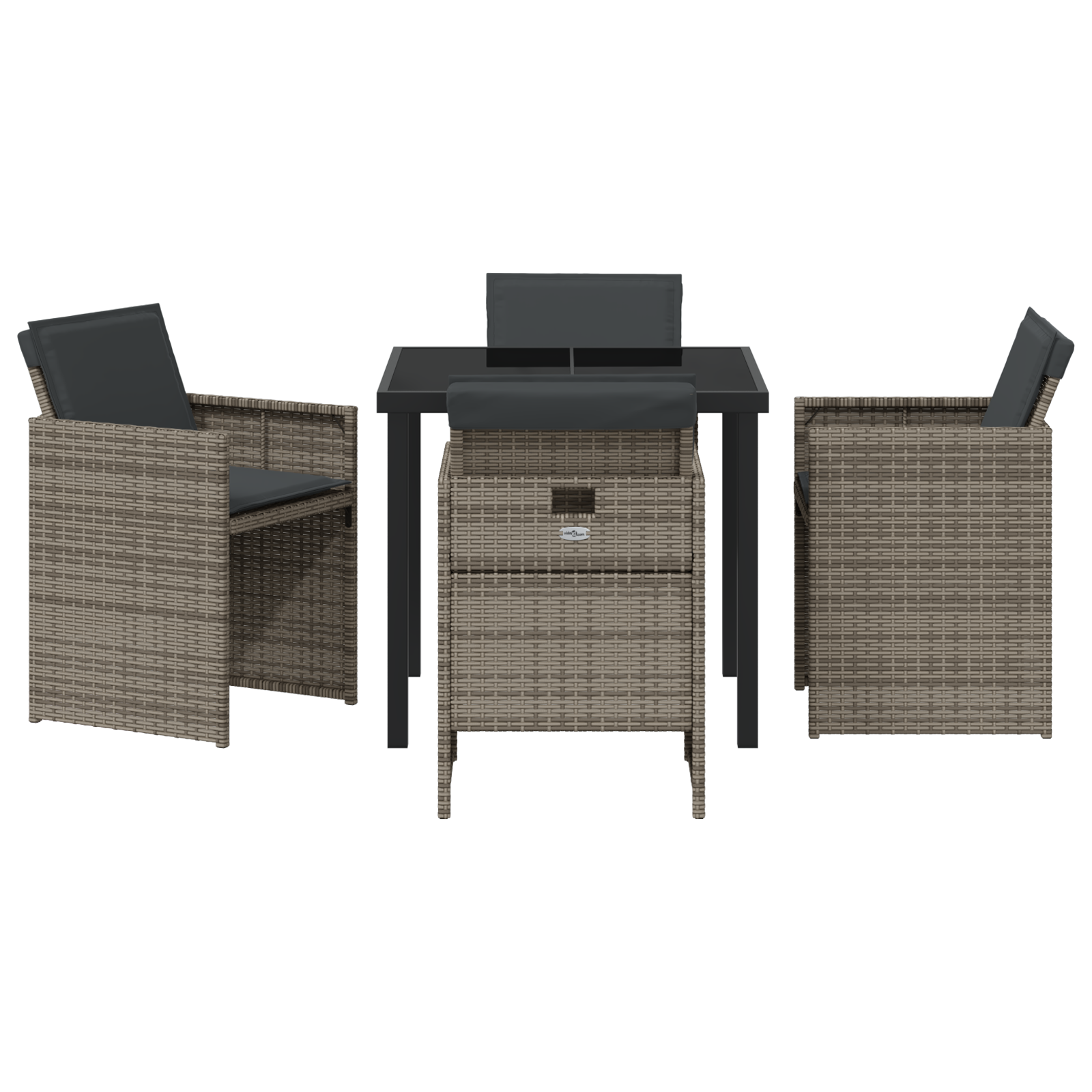 5 Piece Garden Dining Set with Cushions Grey Poly Rattan - Image 7
