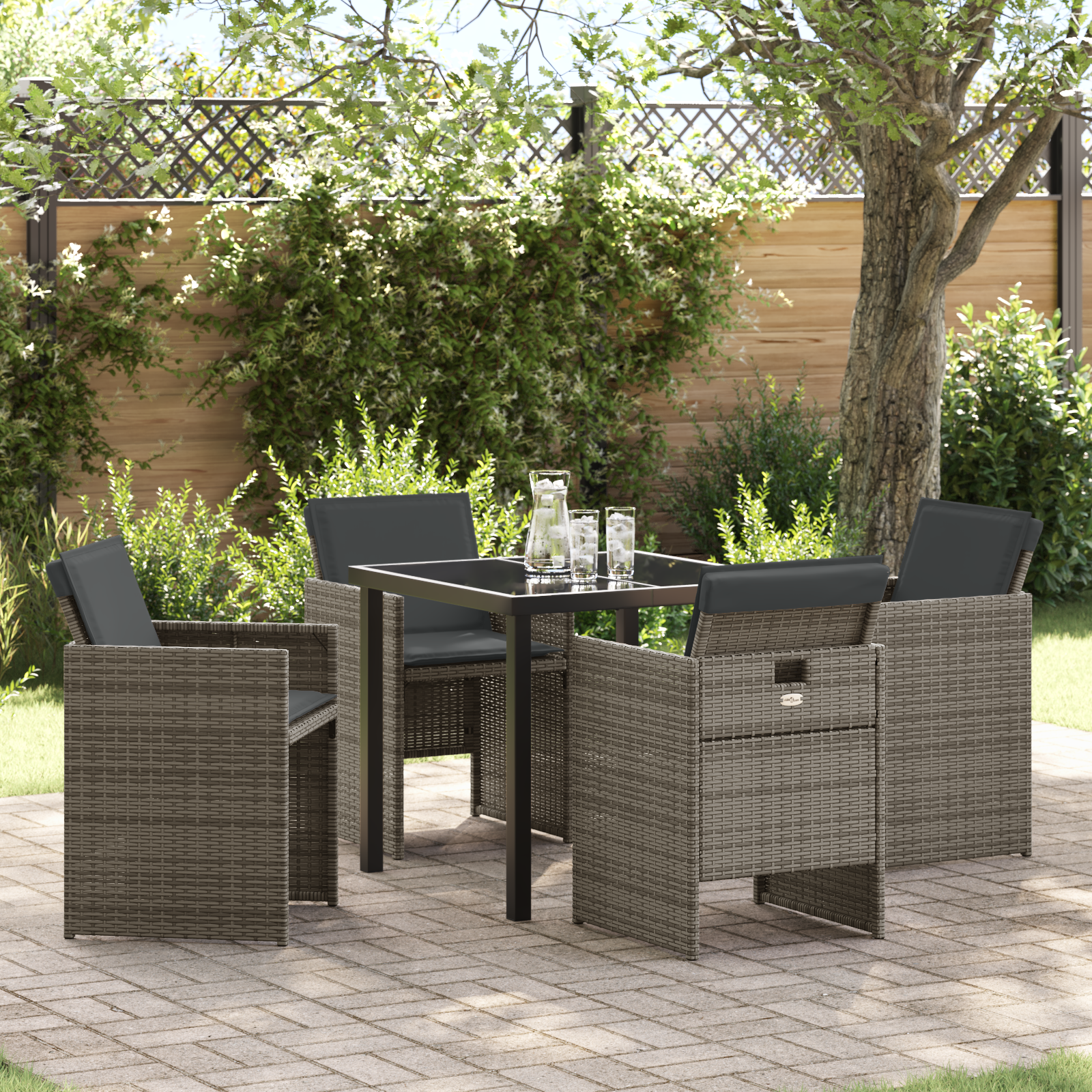 5 Piece Garden Dining Set with Cushions Grey Poly Rattan