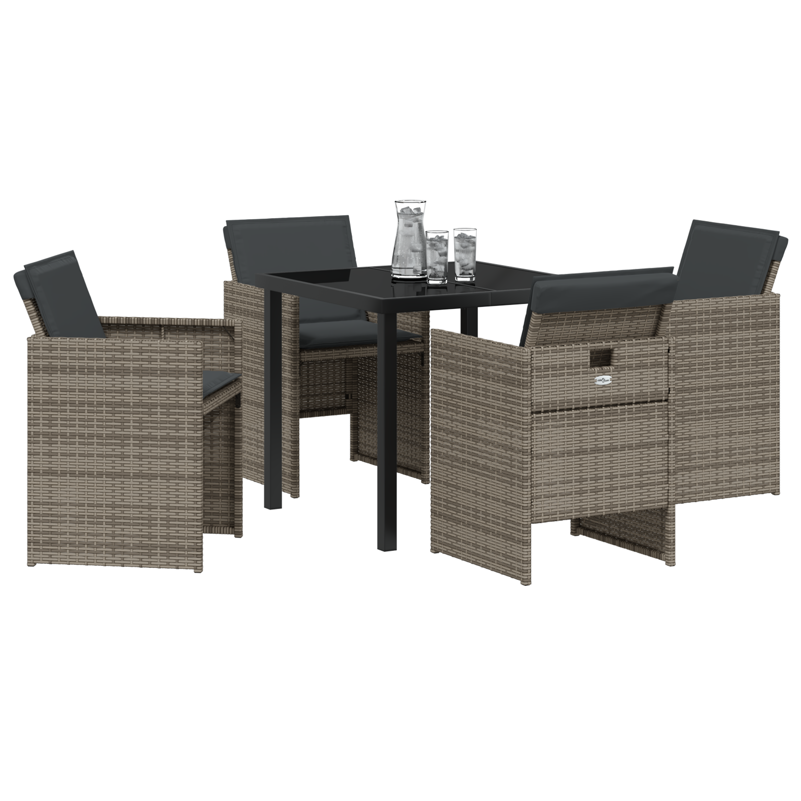 5 Piece Garden Dining Set with Cushions Grey Poly Rattan - Image 3