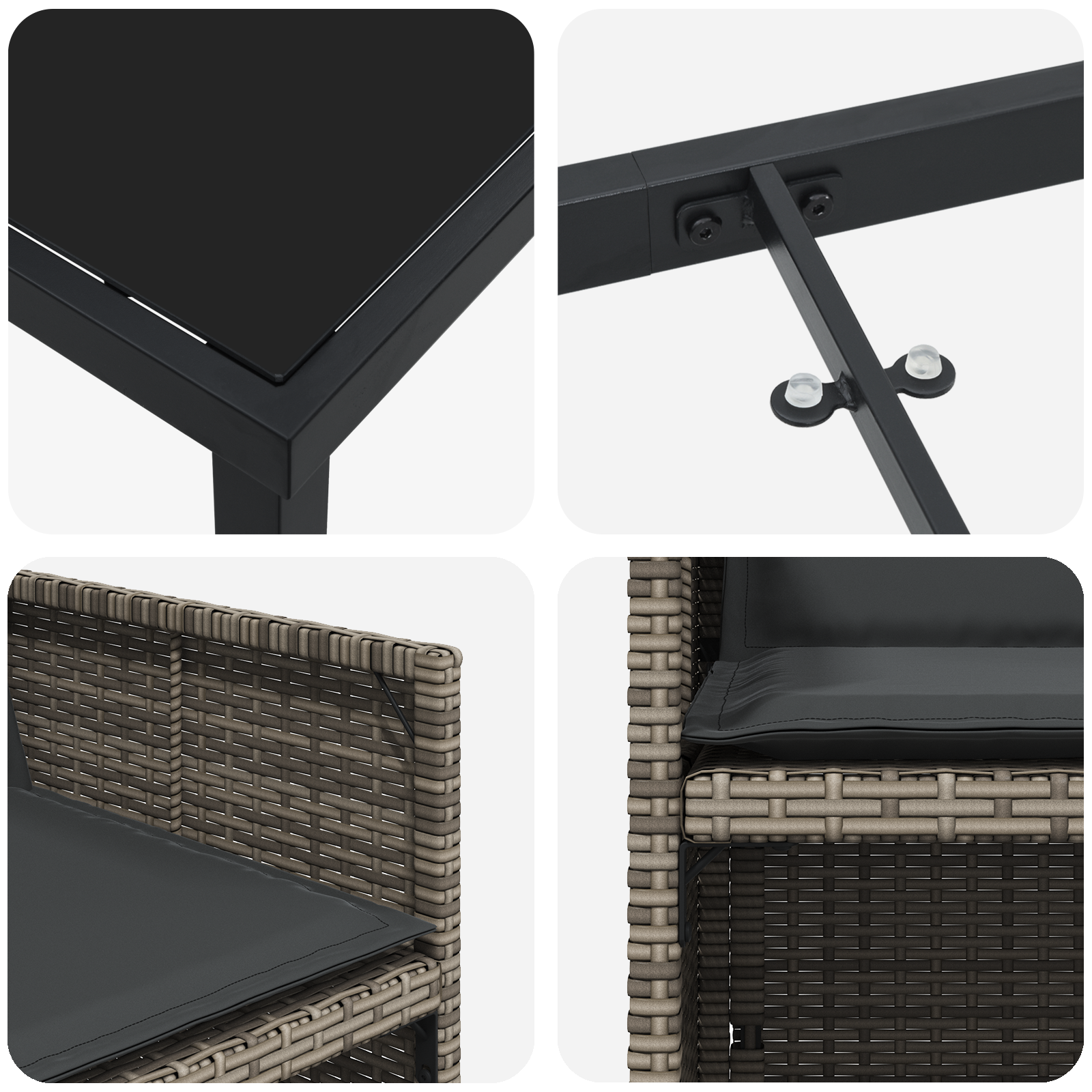 5 Piece Garden Dining Set with Cushions Grey Poly Rattan - Image 9