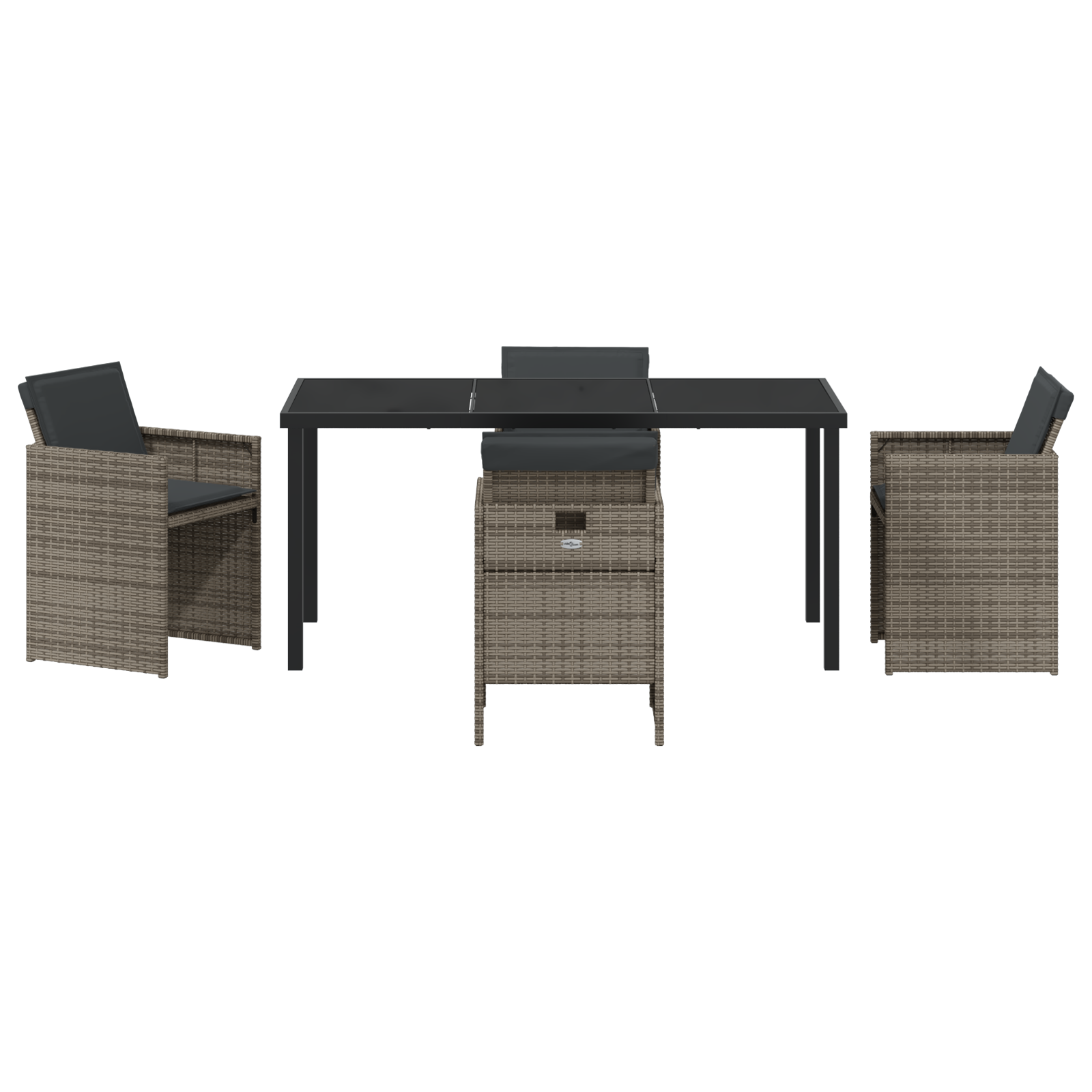 5 Piece Garden Dining Set with Cushions Grey Poly Rattan - Image 7
