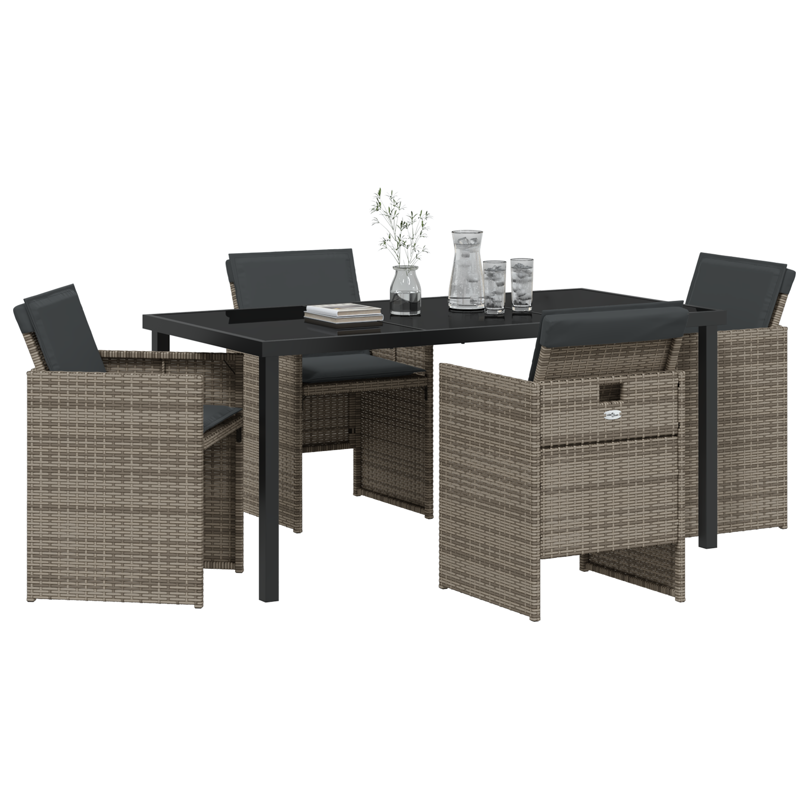 5 Piece Garden Dining Set with Cushions Grey Poly Rattan - Image 3