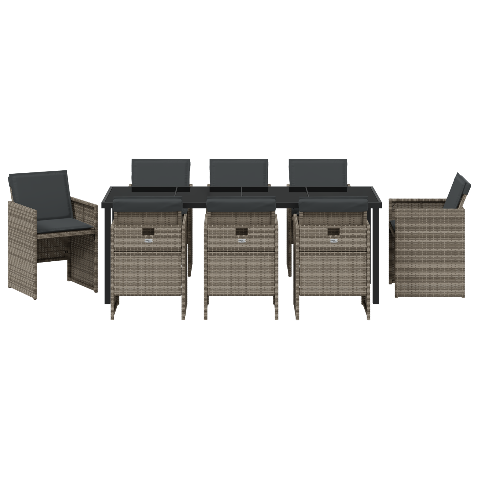 9 dalių sodo valgomojo komplektas su pagalvėlėmis, pilka polirataninė - Image 7