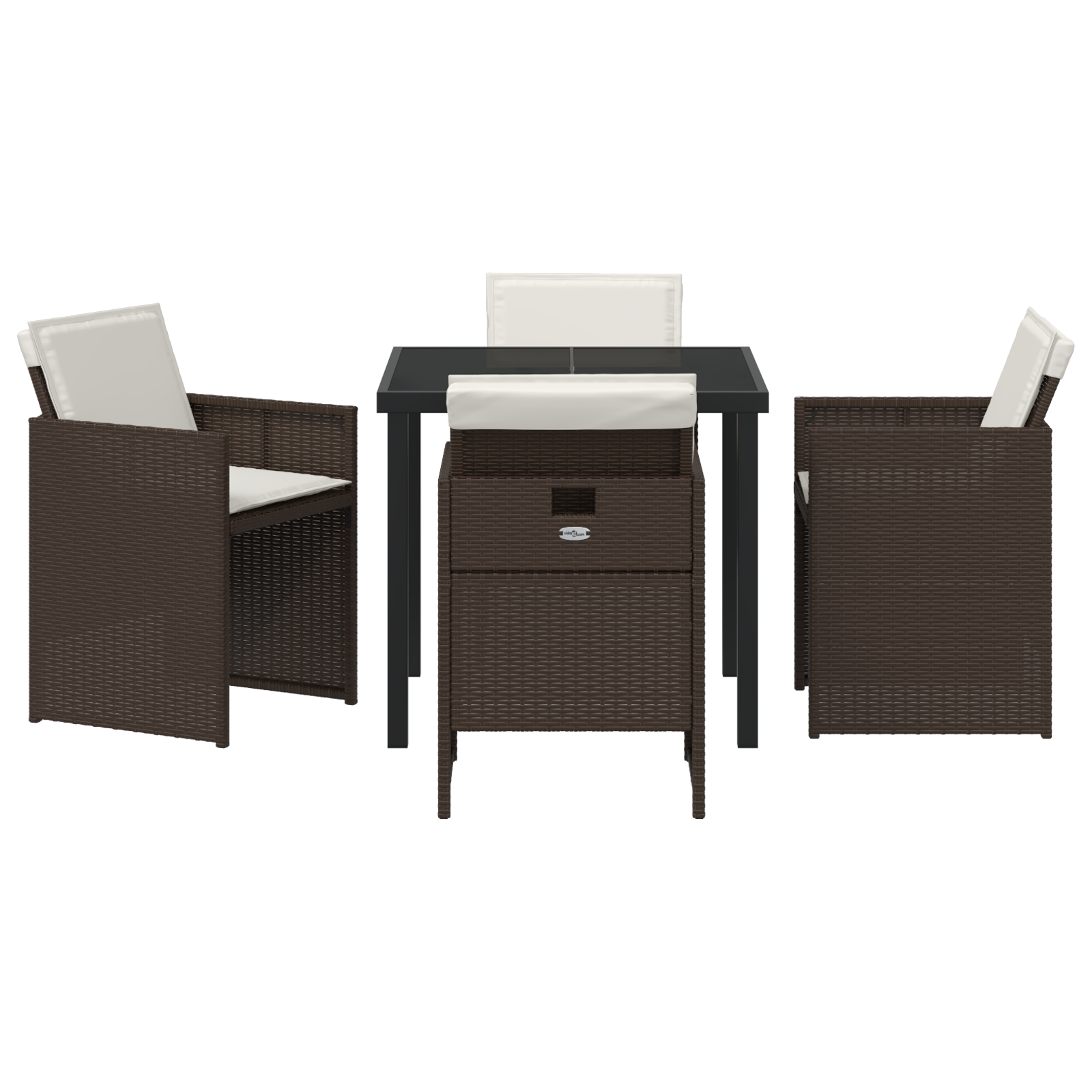 5 Piece Garden Dining Set with Cushions Brown Poly Rattan - Image 7