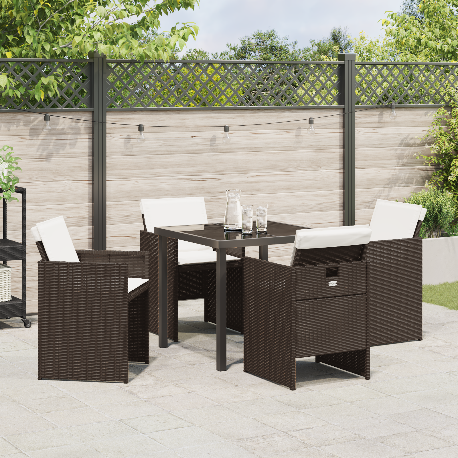 5 Piece Garden Dining Set with Cushions Brown Poly Rattan - Image 4