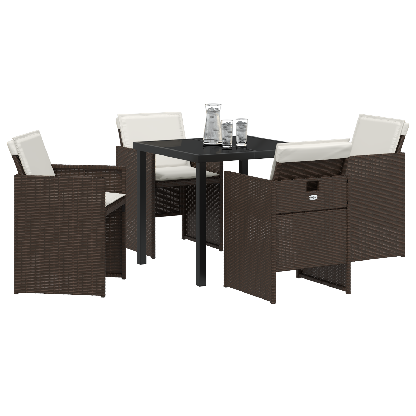 5 Piece Garden Dining Set with Cushions Brown Poly Rattan - Image 3
