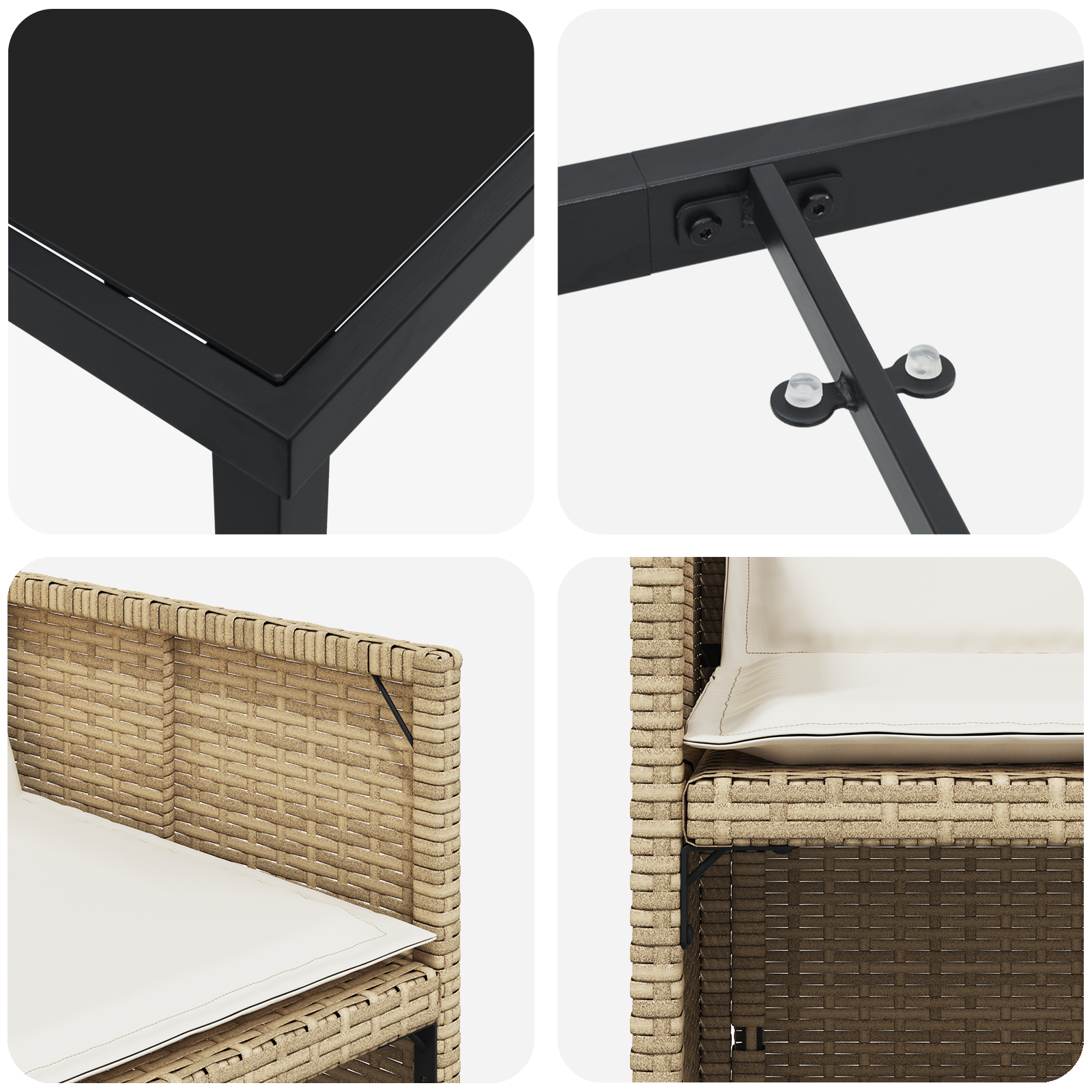 5 Piece Garden Dining Set with Cushions Beige Poly Rattan - Image 9