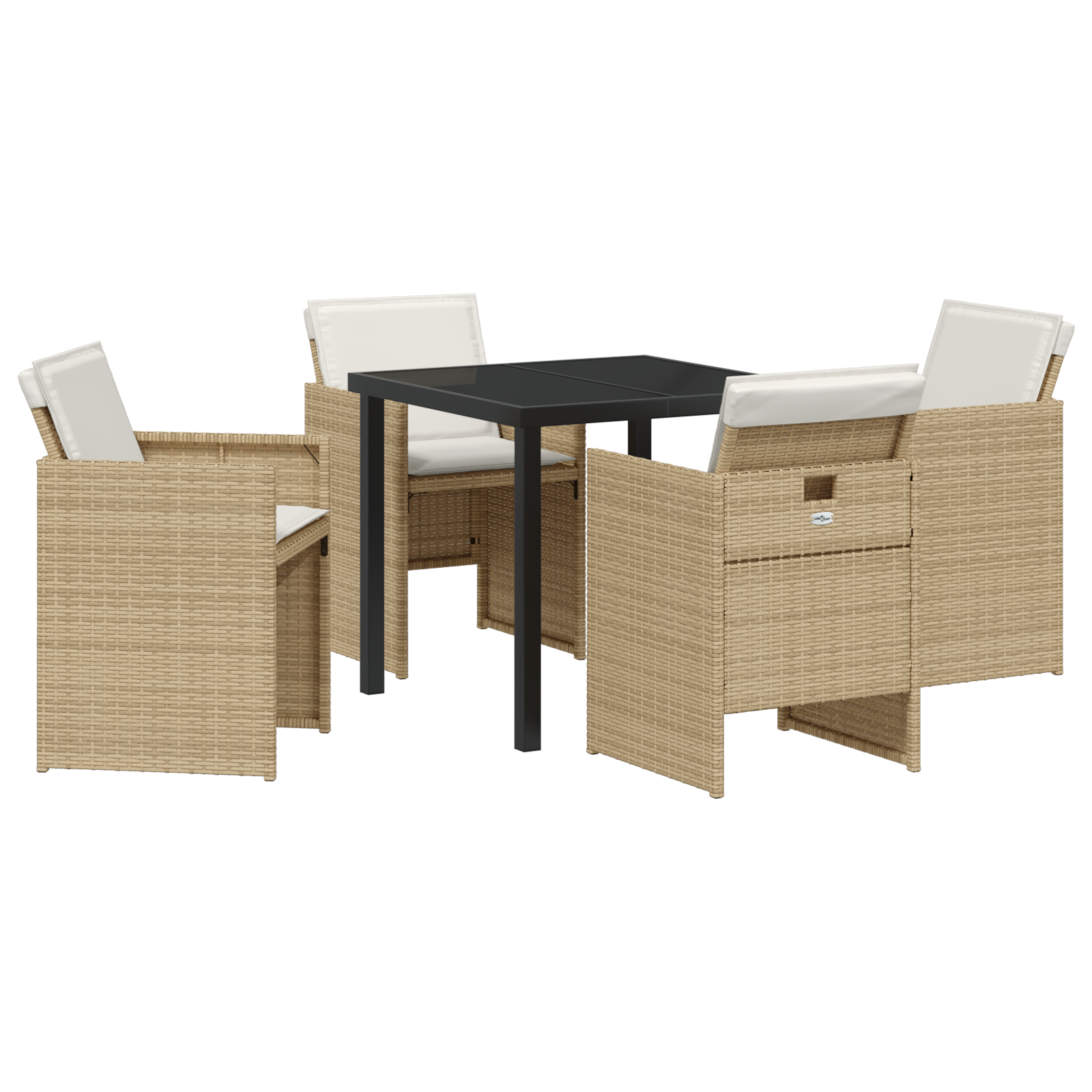 5 Piece Garden Dining Set with Cushions Beige Poly Rattan - Image 2