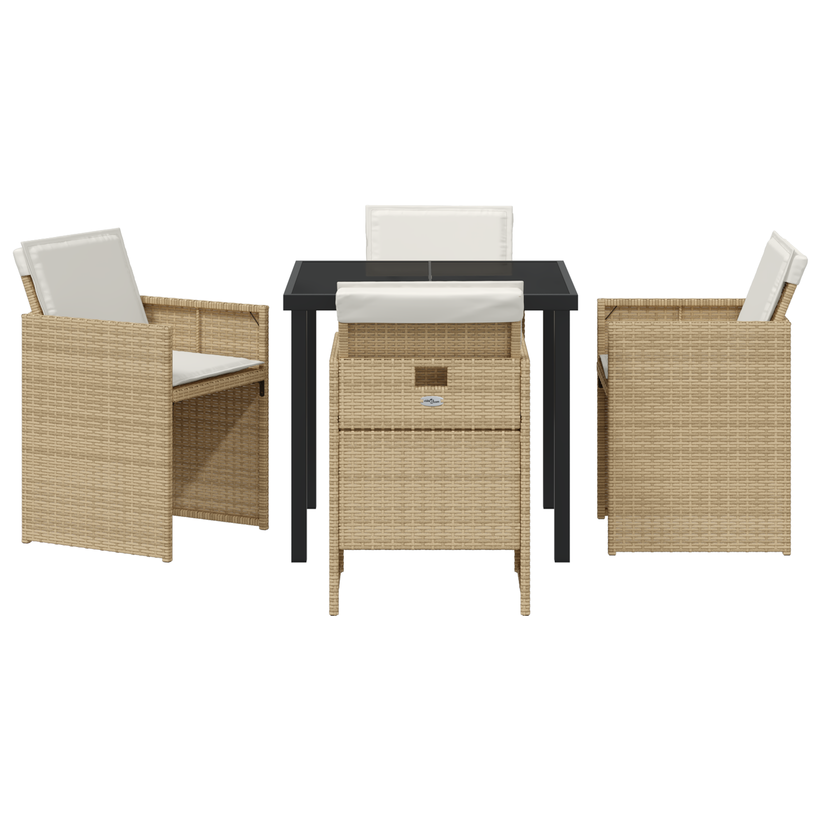 5 Piece Garden Dining Set with Cushions Beige Poly Rattan - Image 7