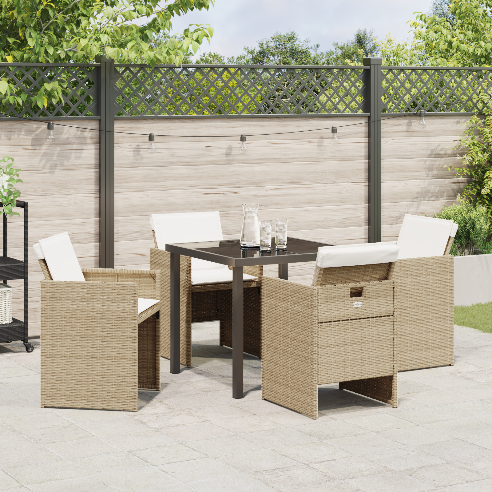 5 Piece Garden Dining Set with Cushions Beige Poly Rattan - Image 4