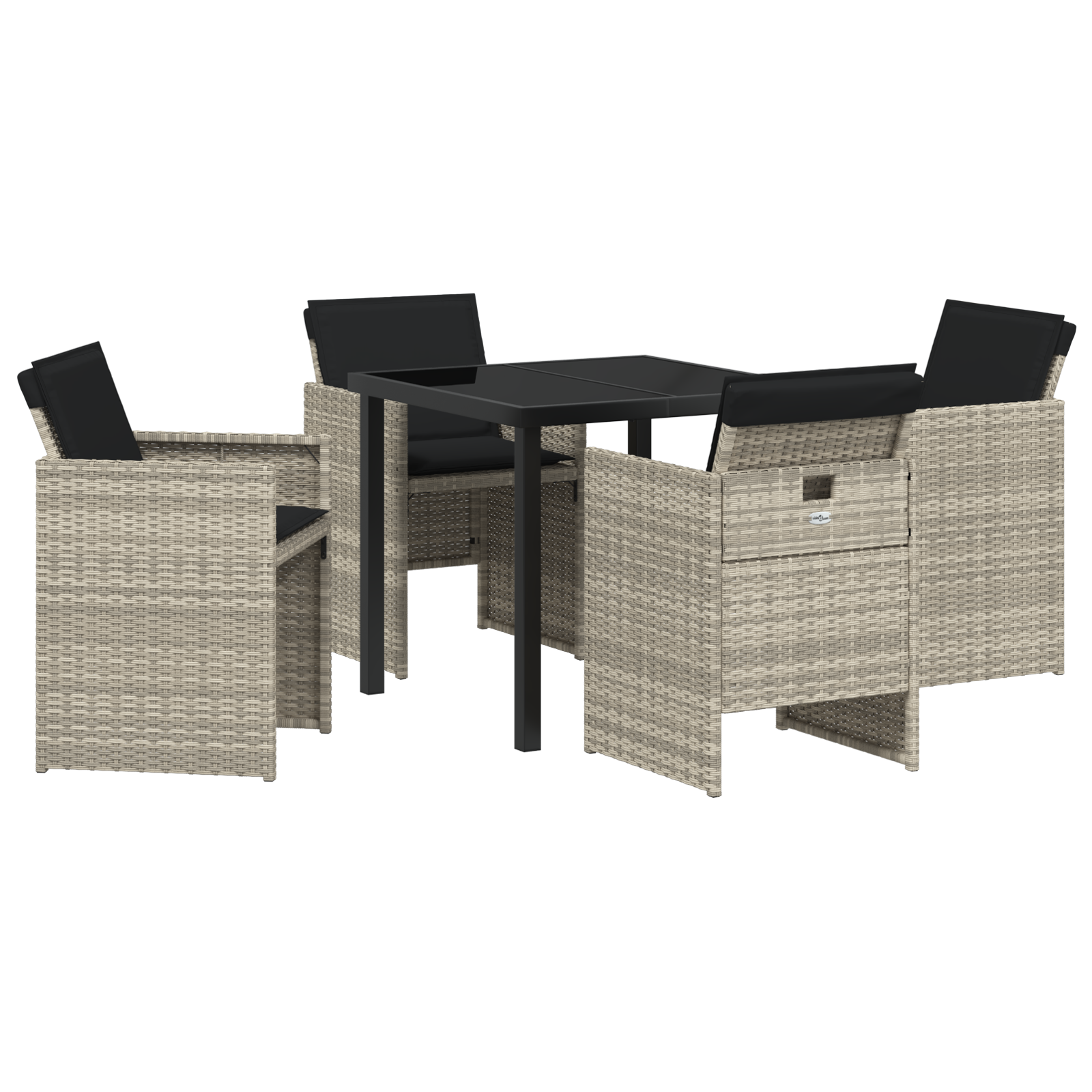 5 Piece Garden Dining Set with Cushions Light Grey Poly Rattan - Image 2