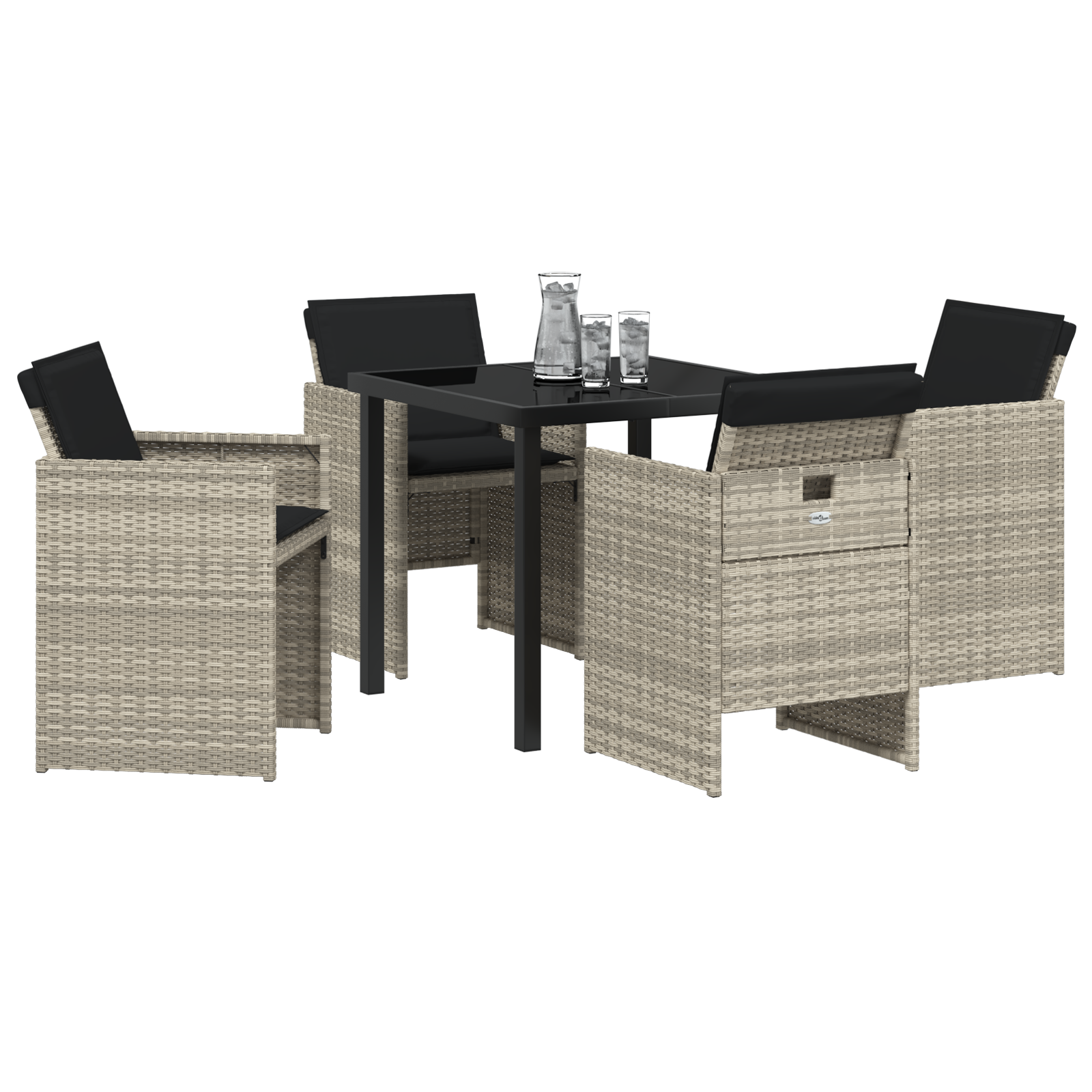 5 Piece Garden Dining Set with Cushions Light Grey Poly Rattan - Image 3