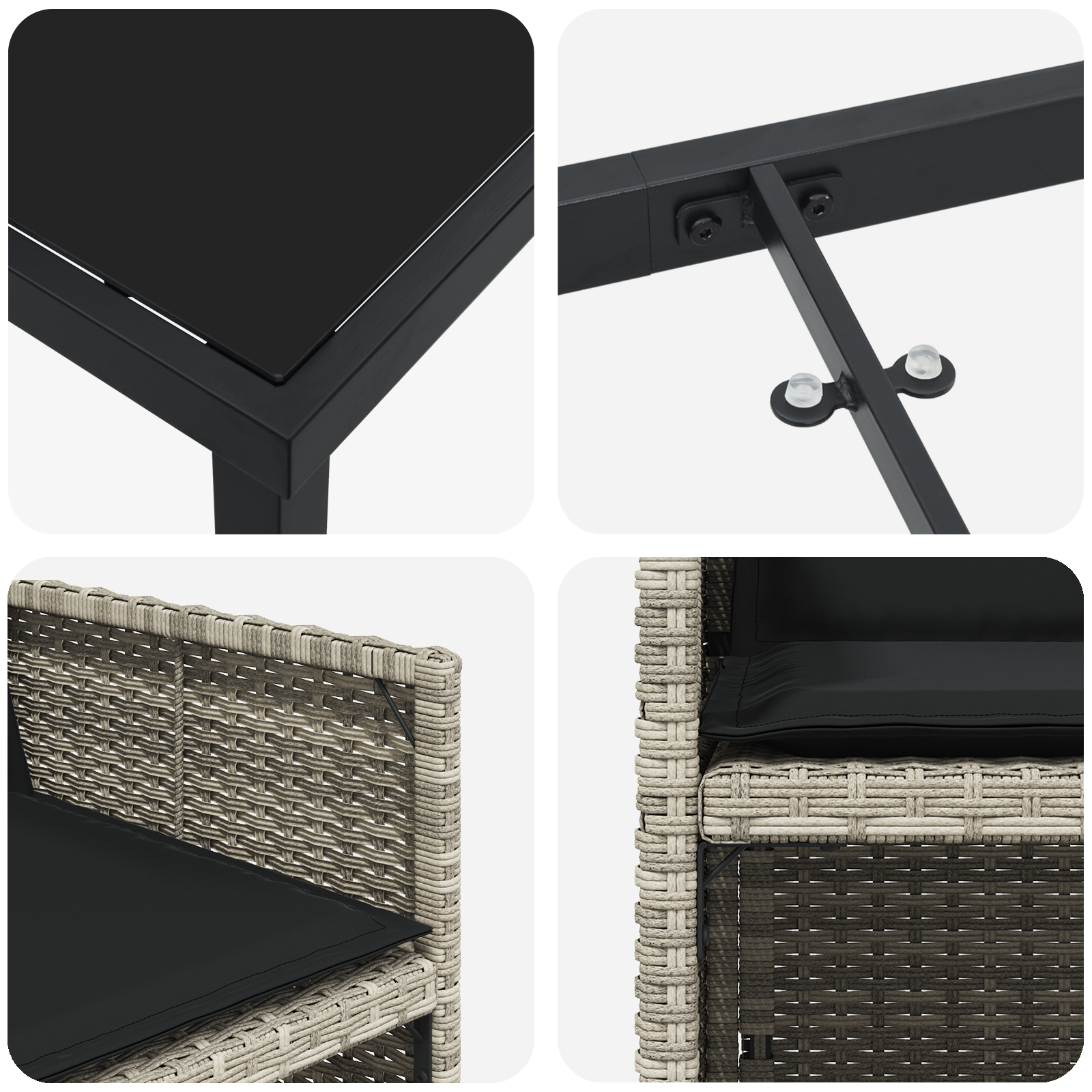 5 Piece Garden Dining Set with Cushions Light Grey Poly Rattan - Image 9