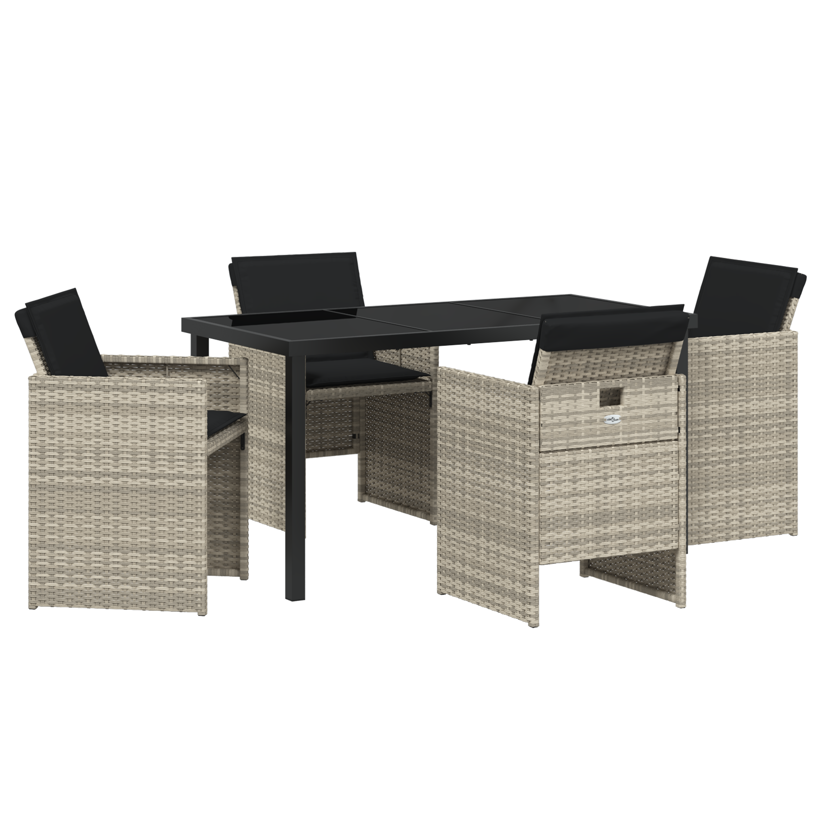 5 Piece Garden Dining Set with Cushions Light Grey Poly Rattan - Image 2