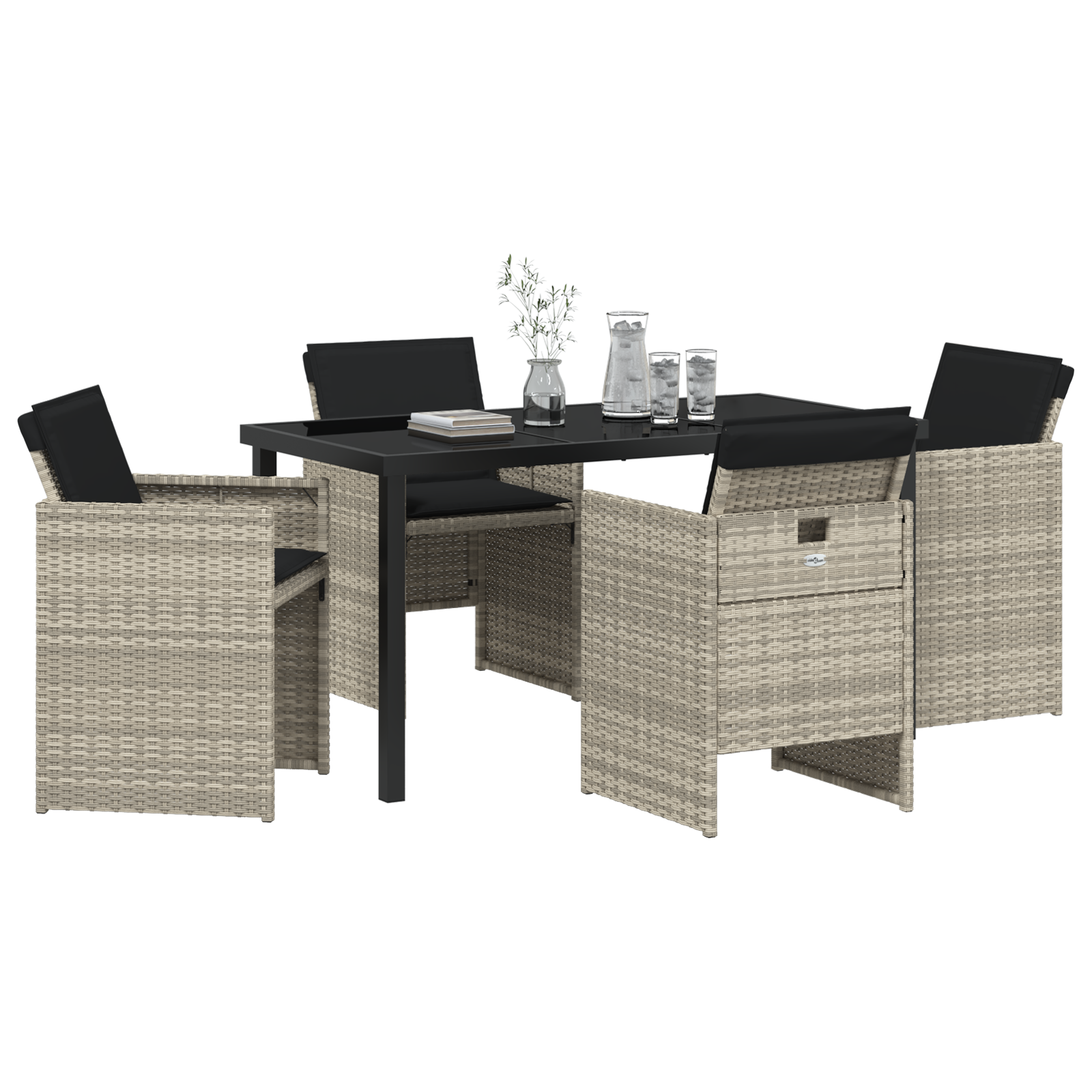 5 Piece Garden Dining Set with Cushions Light Grey Poly Rattan - Image 3