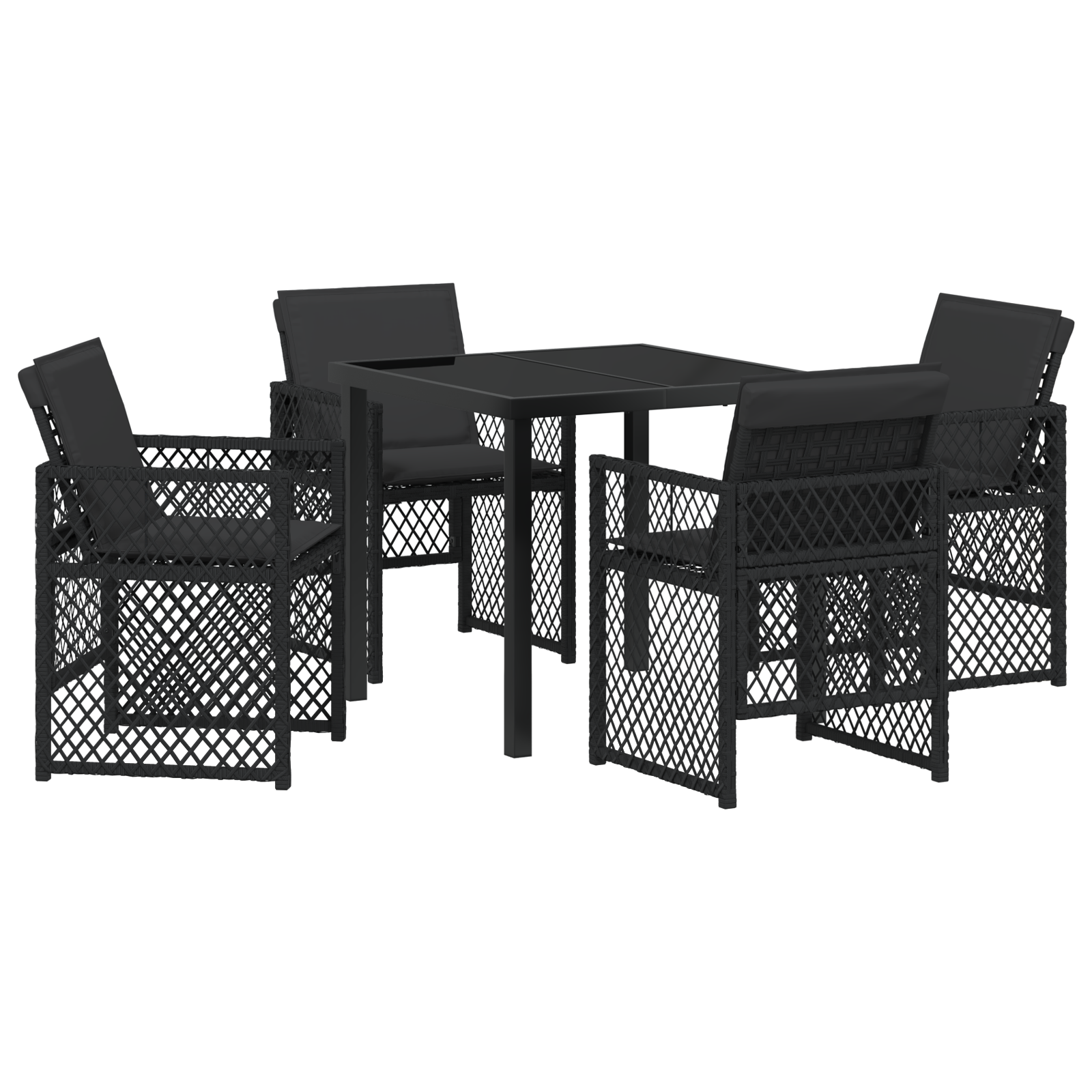 5 Piece Garden Dining Set with Cushions Black Poly Rattan - Image 2