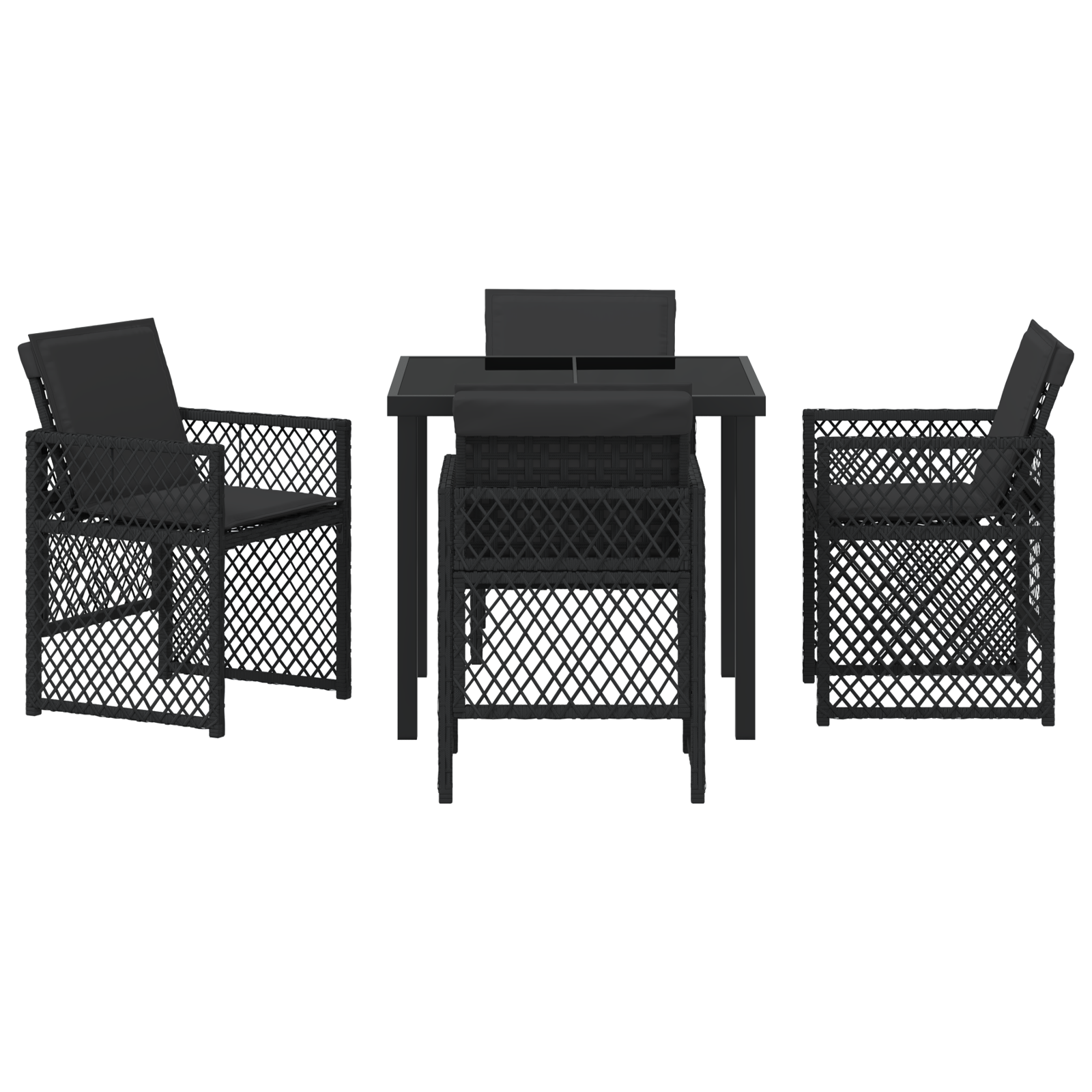 5 Piece Garden Dining Set with Cushions Black Poly Rattan - Image 7