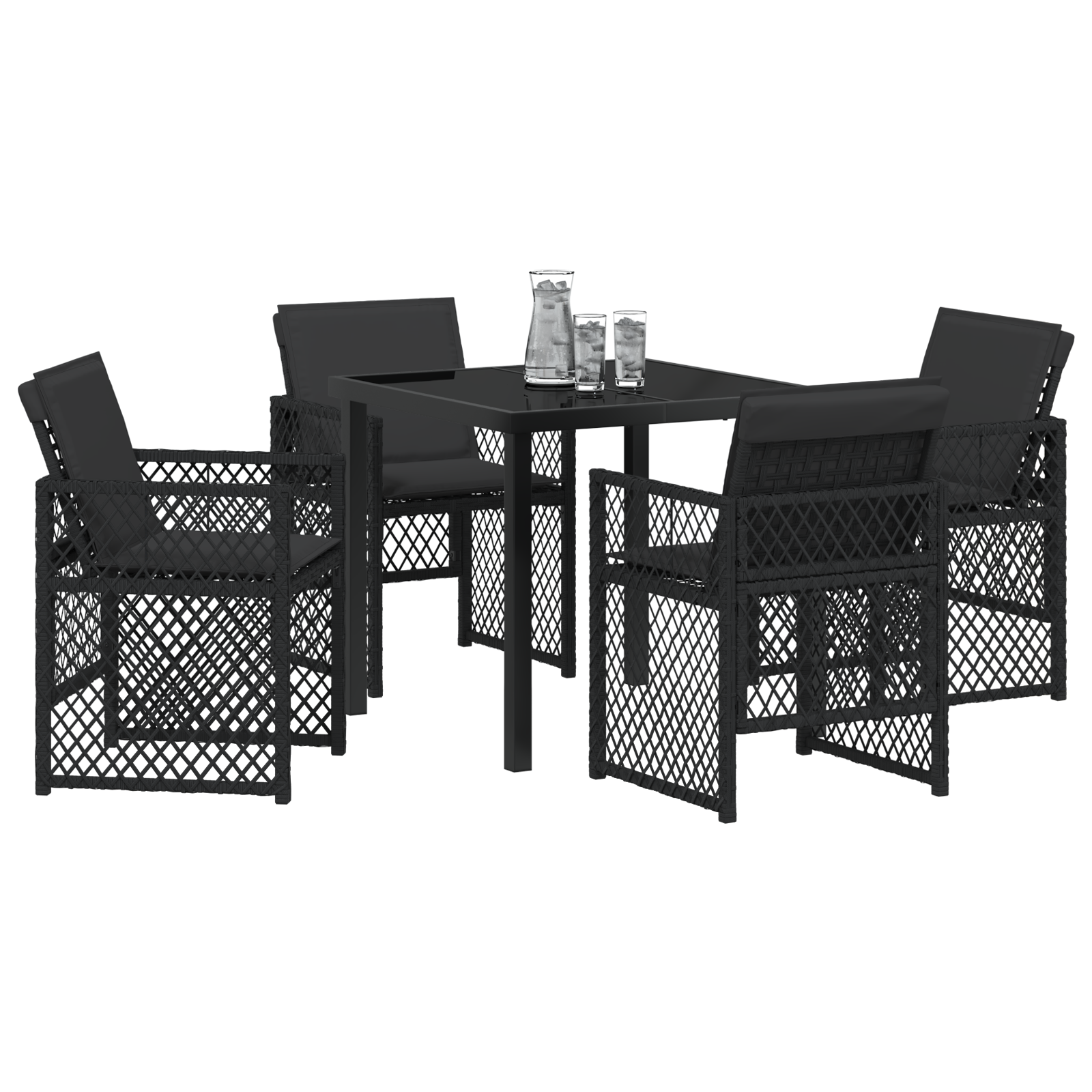 5 Piece Garden Dining Set with Cushions Black Poly Rattan - Image 3