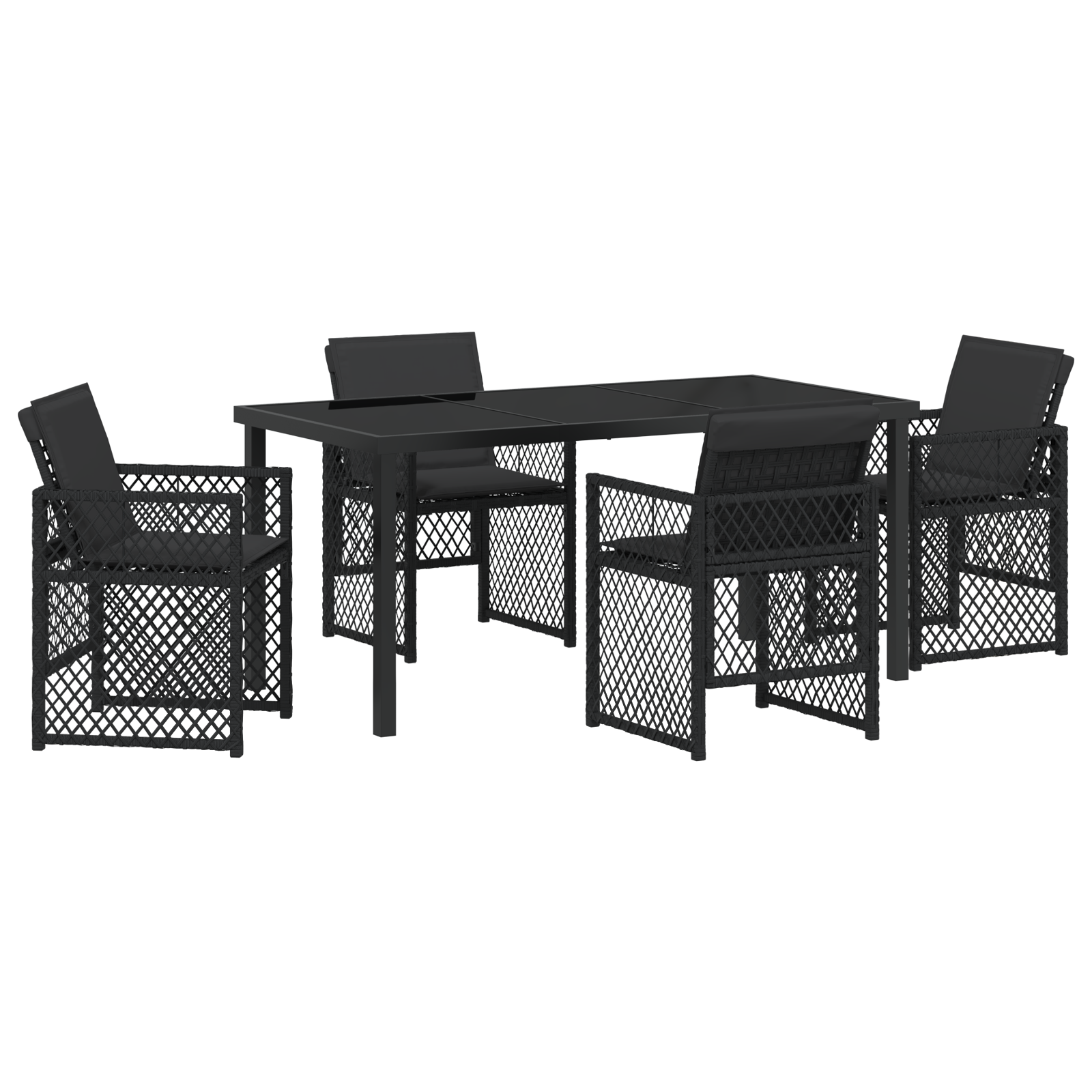 5 Piece Garden Dining Set with Cushions Black Poly Rattan - Image 2