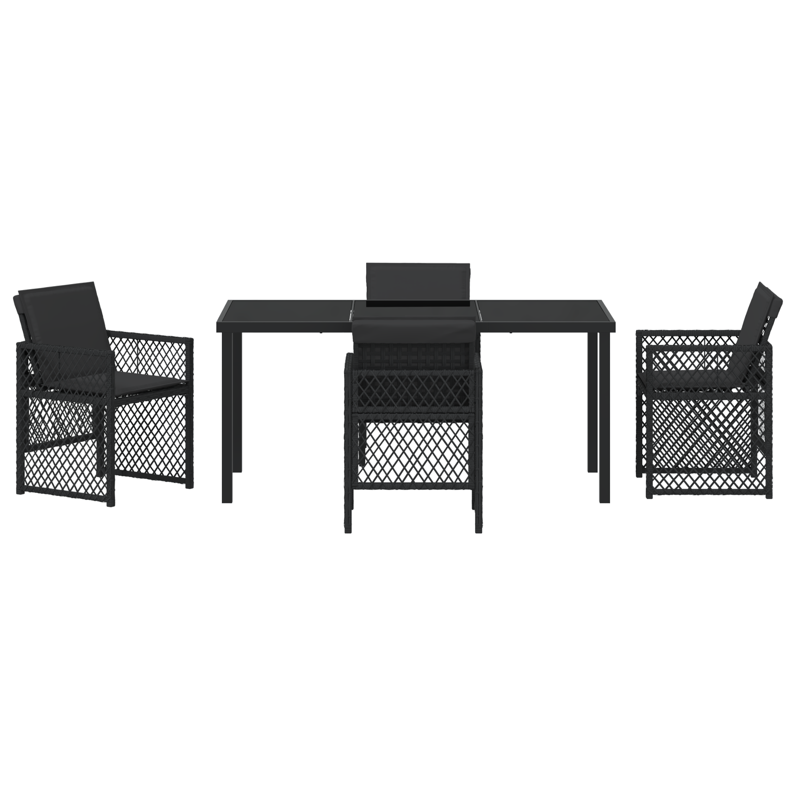 5 Piece Garden Dining Set with Cushions Black Poly Rattan - Image 7