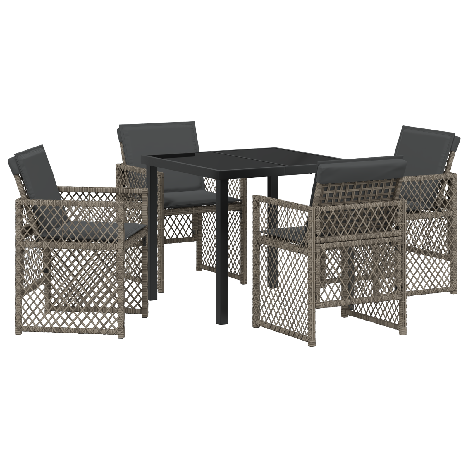 5 Piece Garden Dining Set with Cushions Grey Poly Rattan - Image 2